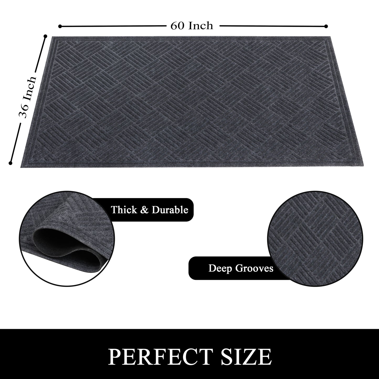 A1HC Durable Multi Purpose Polypropylene Rubber Door Mat, 36"X60" Indoor Outdoor All Weather Doormat