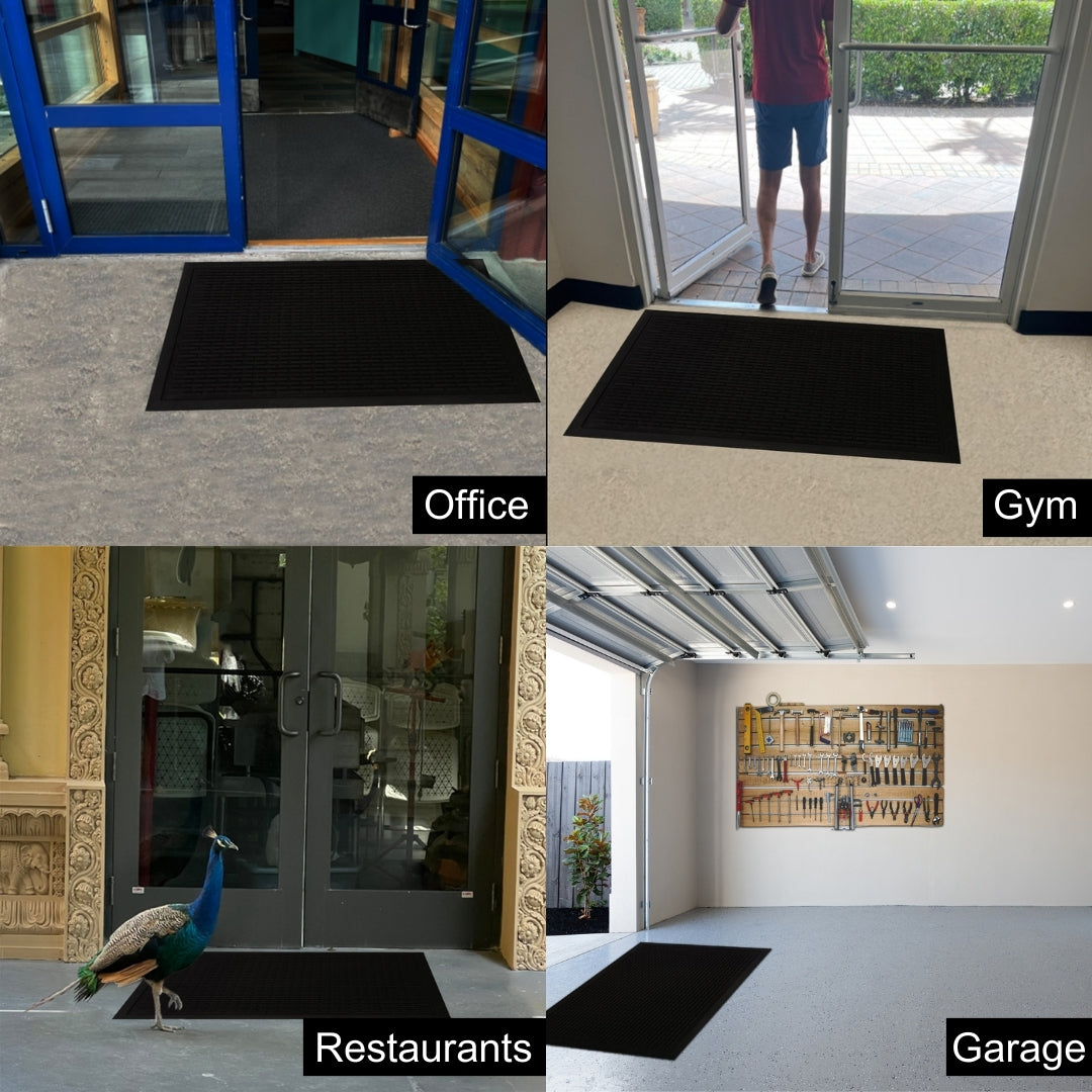 A1HC Natural Rubber Premium Capsule Scrapper Floor Mat for Commercial & Heavy Traffic Area Black