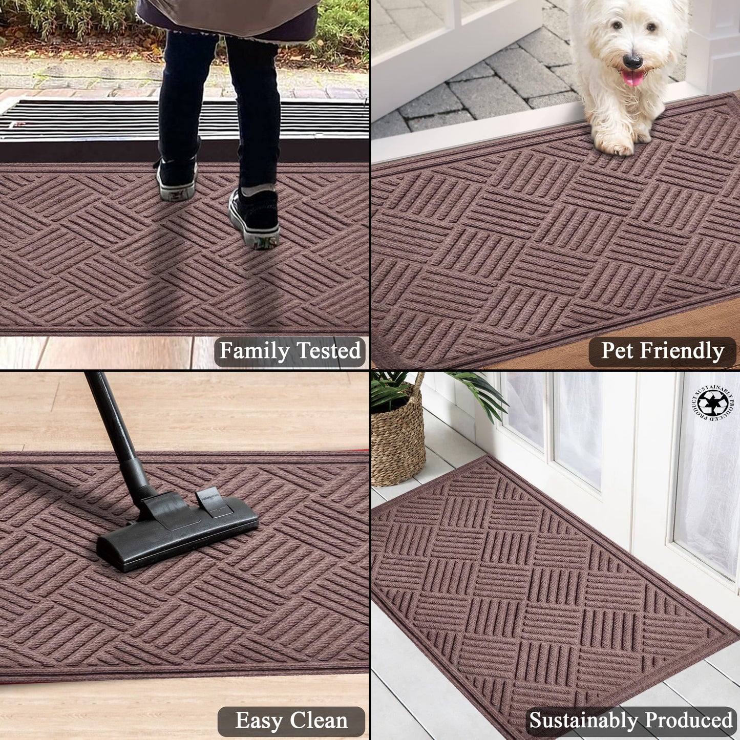 A1HC Durable Multi Purpose Polypropylene Rubber Doormat for Indoor Outdoor Front Door Mat, Checkered