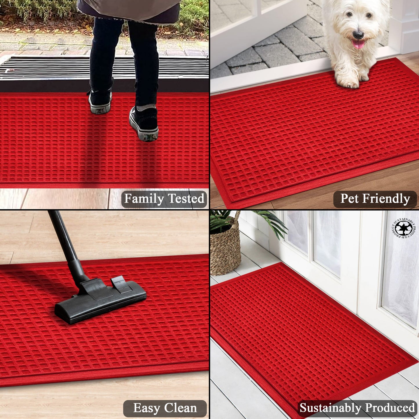 A1HC Durable Multi Purpose Polypropylene Rubber Doormat for Indoor Outdoor Front Door Mat, Waffle
