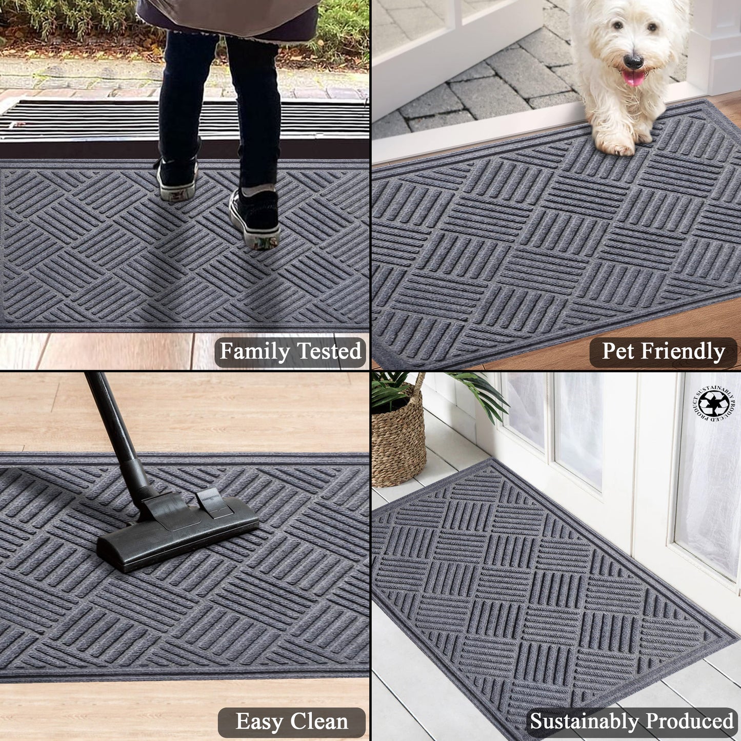 A1HC Durable Multi Purpose Polypropylene Rubber Doormat for Indoor Outdoor Front Door Mat, Checkered