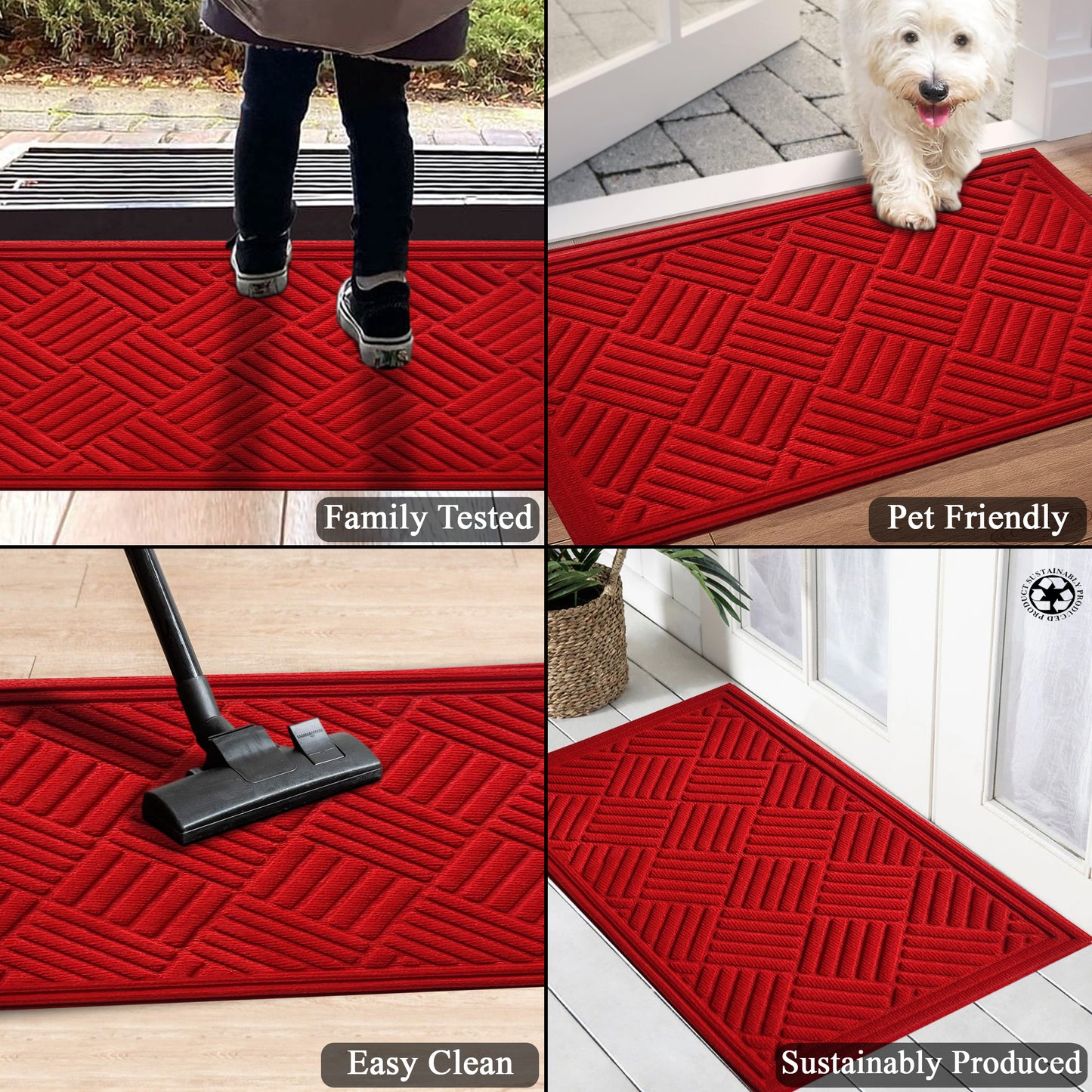A1HC Durable Multi Purpose Polypropylene Rubber Doormat for Indoor Outdoor Front Door Mat, Checkered