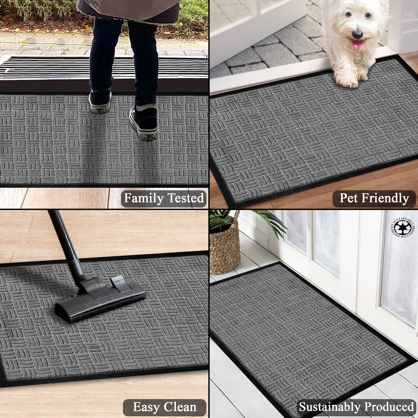 A1HC Indoor Outdoor Doormat Non-Slip Rubber Mat for Entrance, Patio, Garage and Office - Criss Cross