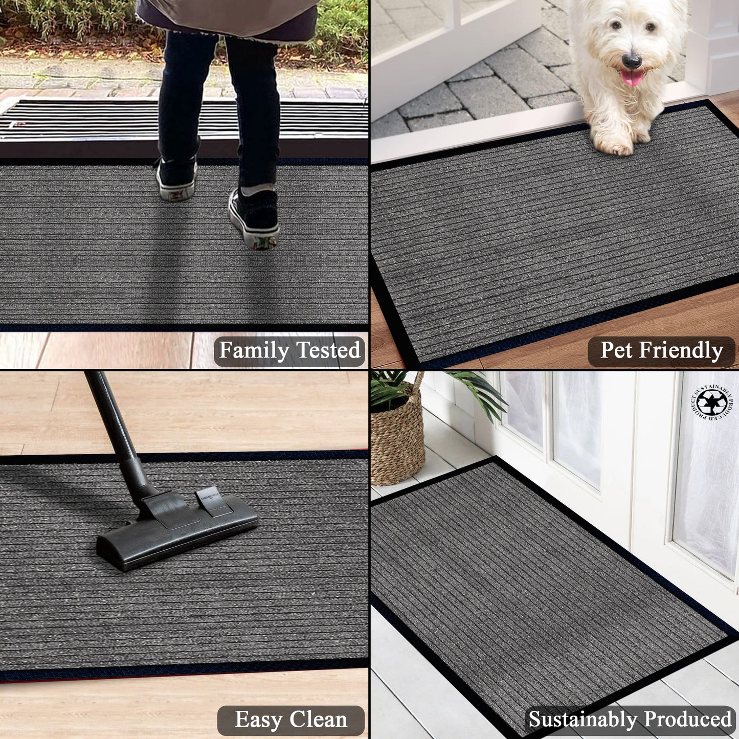 A1HC Indoor Outdoor Doormat, Non-Slip Rubber Mat for Entrance, Patio, Garage and Office - Stripe