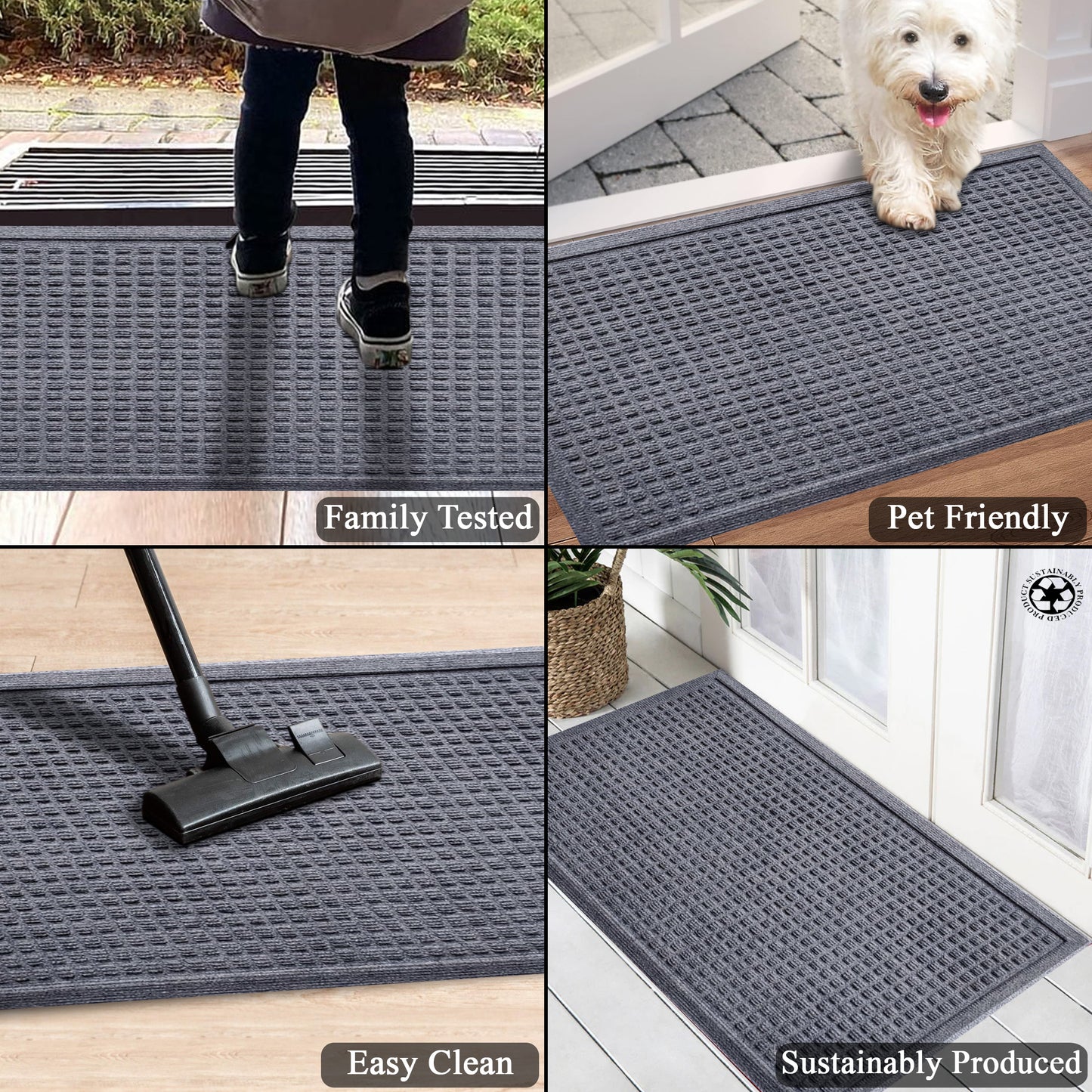 A1HC Durable Multi Purpose Polypropylene Rubber Doormat for Indoor Outdoor Front Door Mat, Waffle