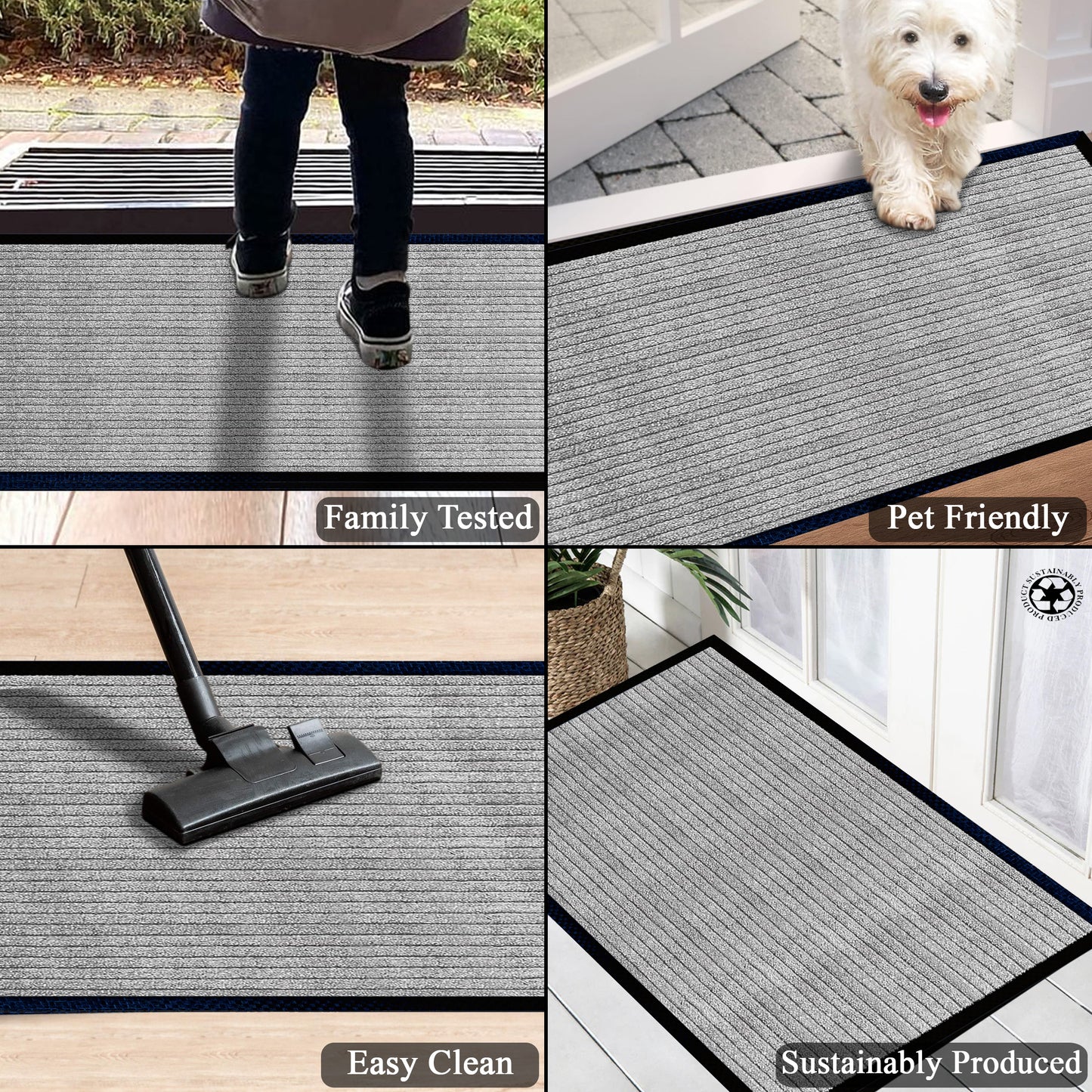 A1HC Indoor Outdoor Doormat, Non-Slip Rubber Mat for Entrance, Patio, Garage and Office - Stripe