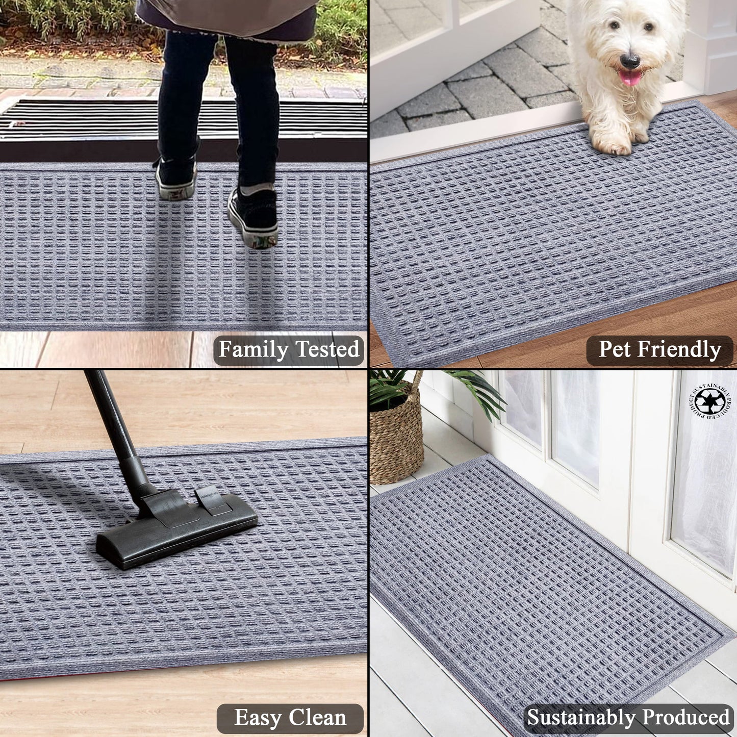 A1HC Durable Multi Purpose Polypropylene Rubber Doormat for Indoor Outdoor Front Door Mat, Waffle