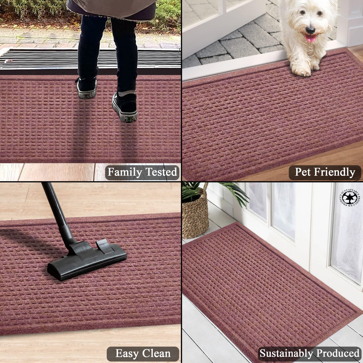 A1HC Durable Multi Purpose Polypropylene Rubber Doormat for Indoor Outdoor Front Door Mat, Waffle
