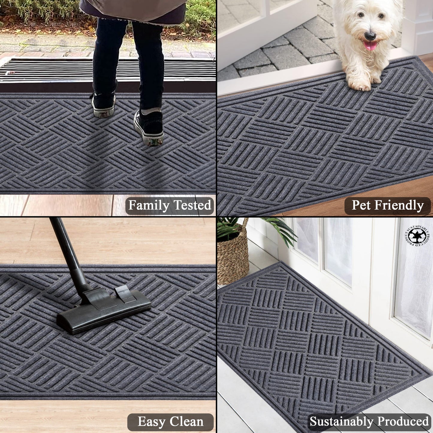 A1HC Durable Multi Purpose Polypropylene Rubber Doormat for Indoor Outdoor Front Door Mat, Checkered