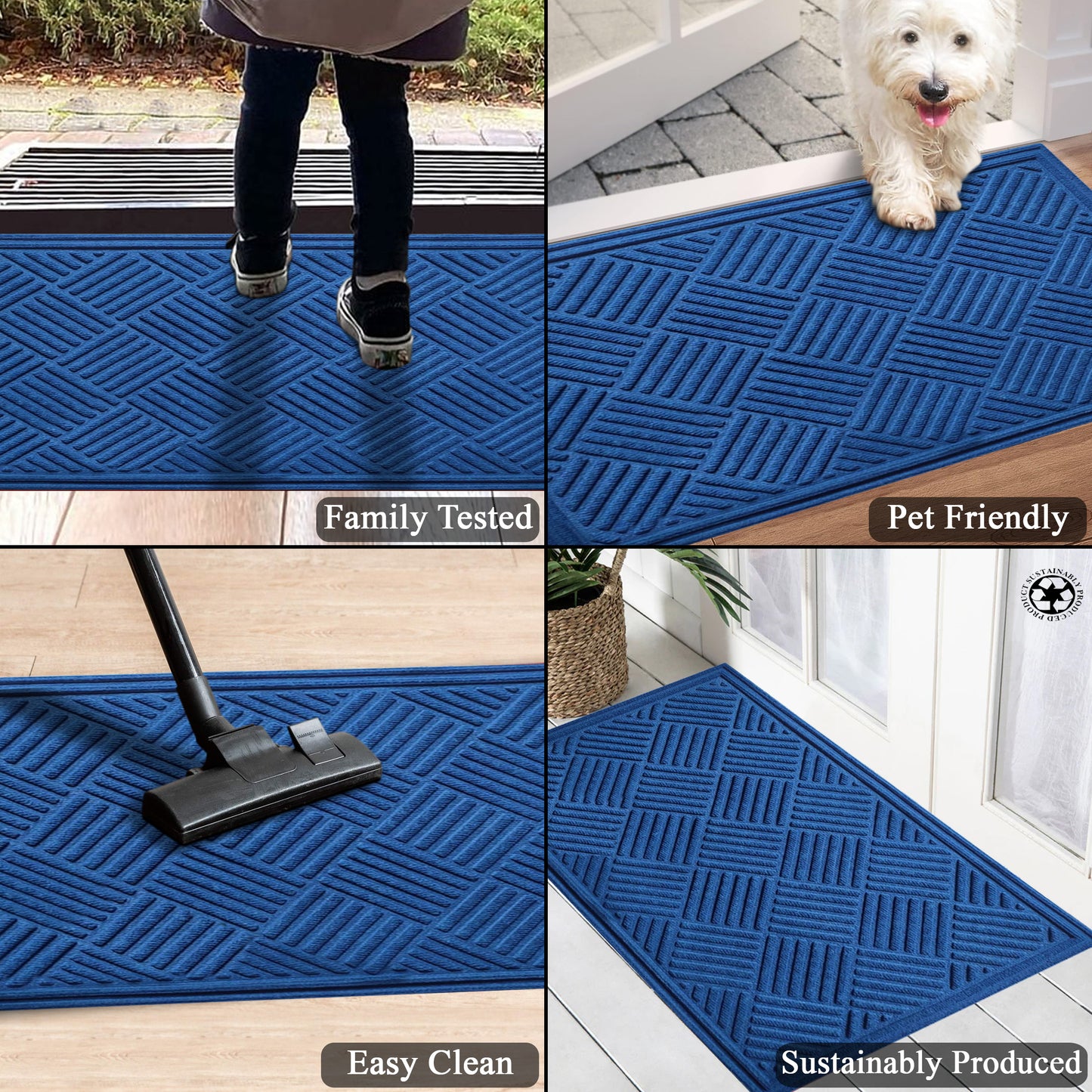 A1HC Durable Multi Purpose Polypropylene Rubber Doormat for Indoor Outdoor Front Door Mat, Checkered