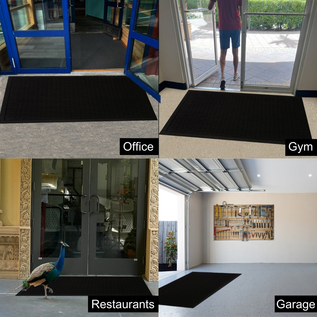 A1HC Natural Rubber Premium Capsule Scrapper Floor Mat for Commercial & Heavy Traffic Area Black