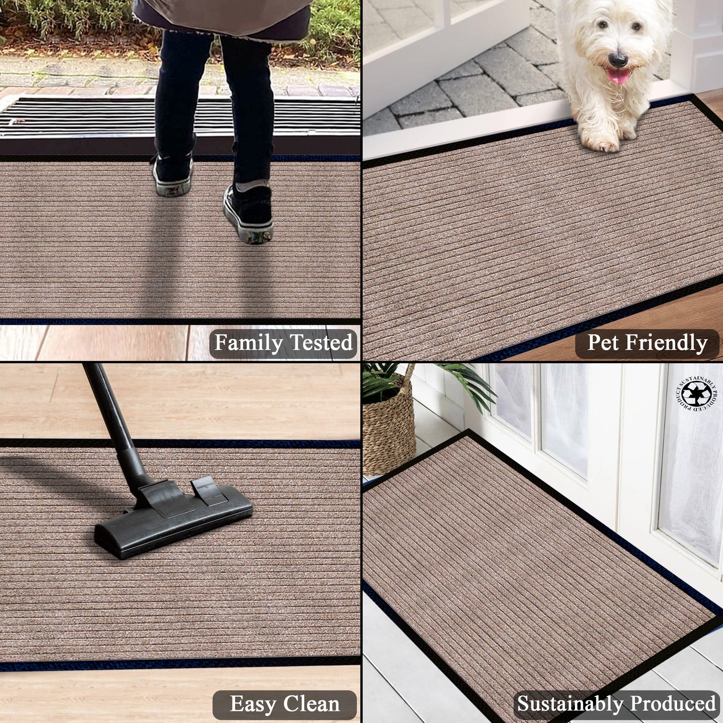 A1HC Indoor Outdoor Doormat, Non-Slip Rubber Mat for Entrance, Patio, Garage and Office - Stripe