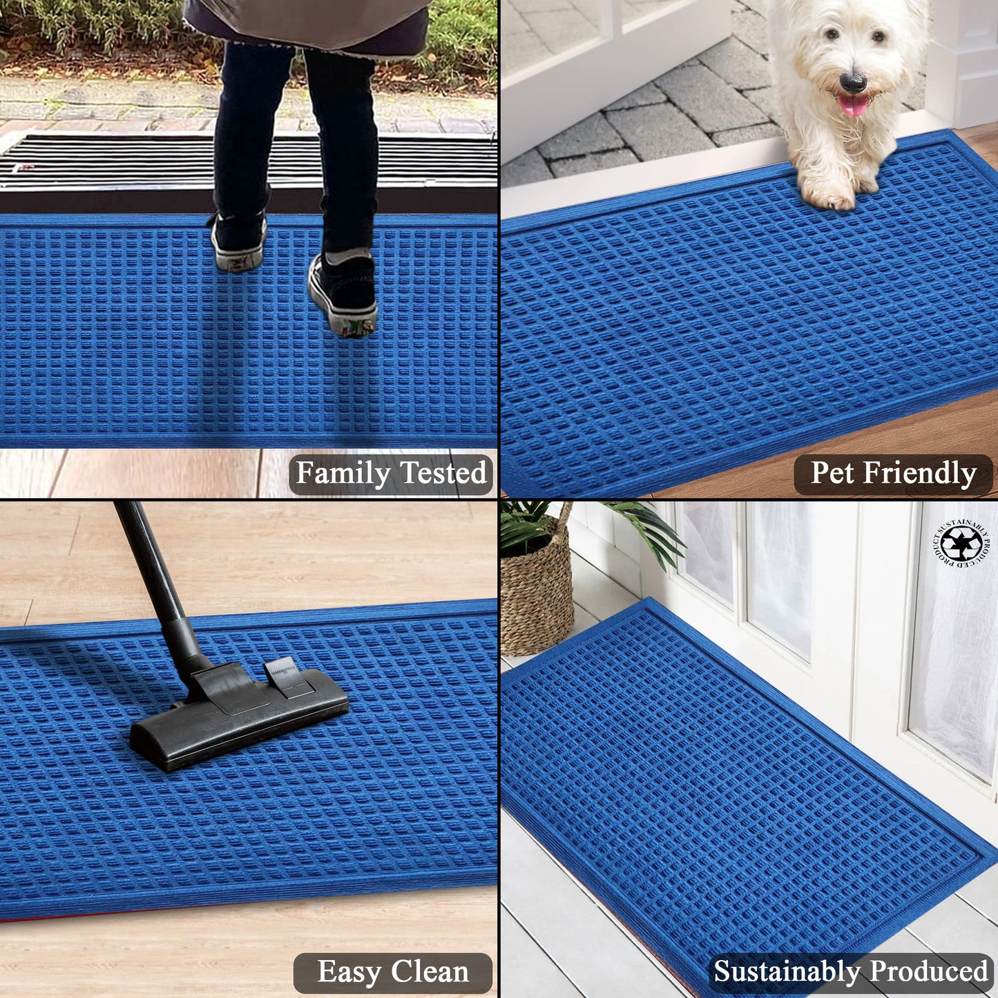 A1HC Durable Multi Purpose Polypropylene Rubber Doormat for Indoor Outdoor Front Door Mat, Waffle