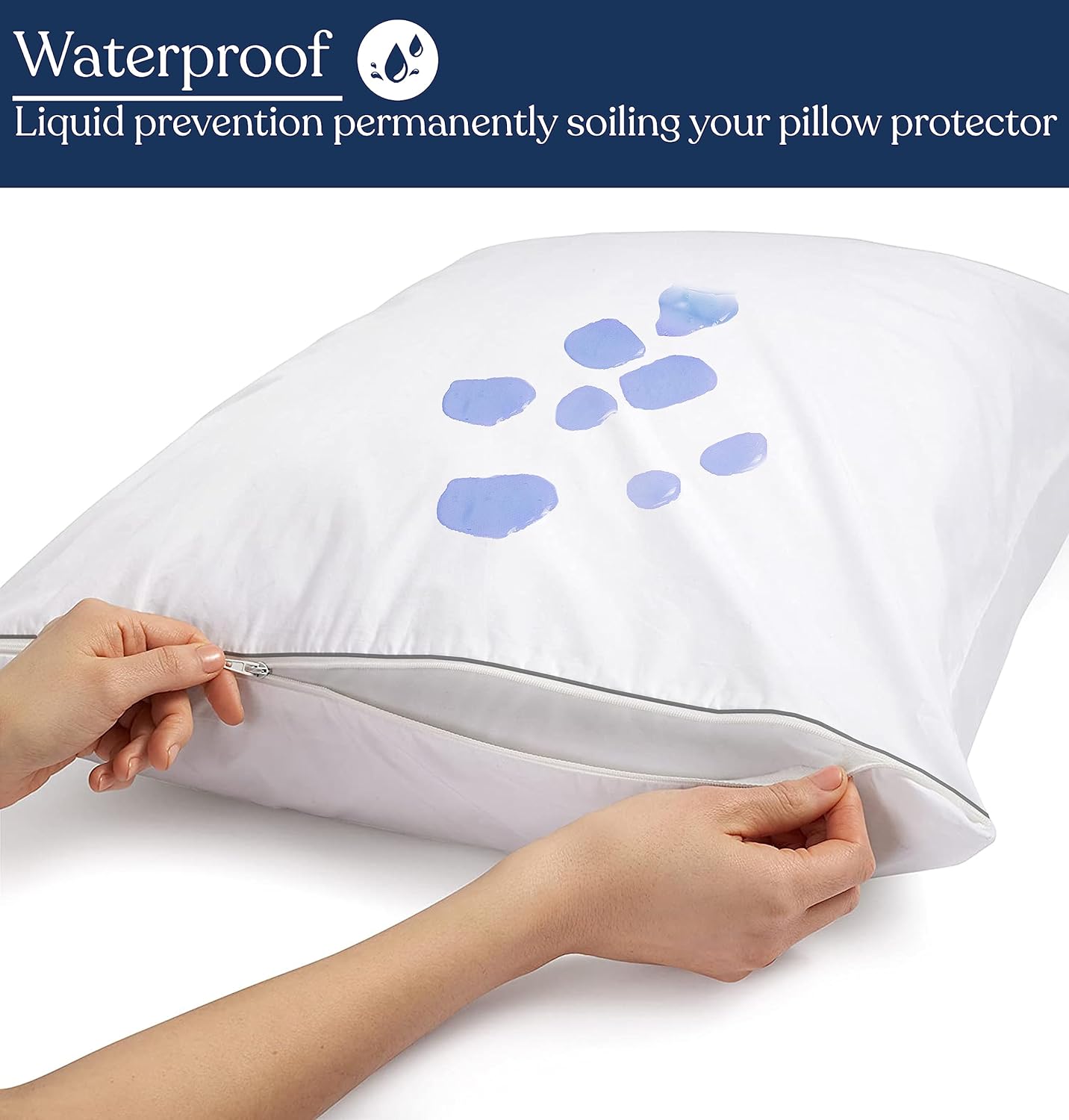 Delara Organic Cotton Pillow Protectors, GOTS Certified, Waterproof, Ultra-Soft, Zipper Closure