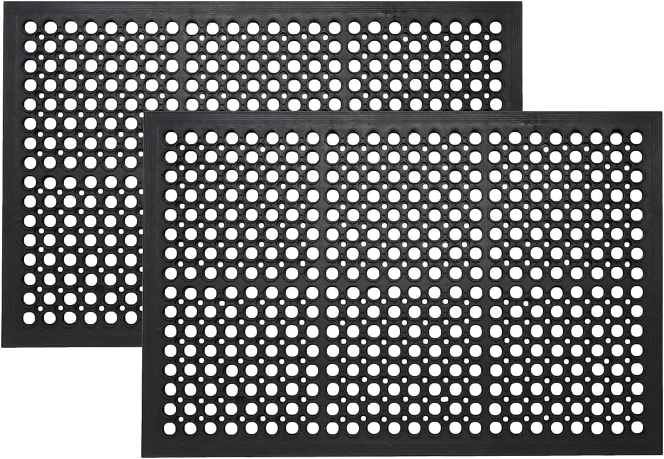 A1HC All Purpose Anti Fatigue Versatile Rubber Floor Non-Slip Drain Holes Commercial Mats Set of 2