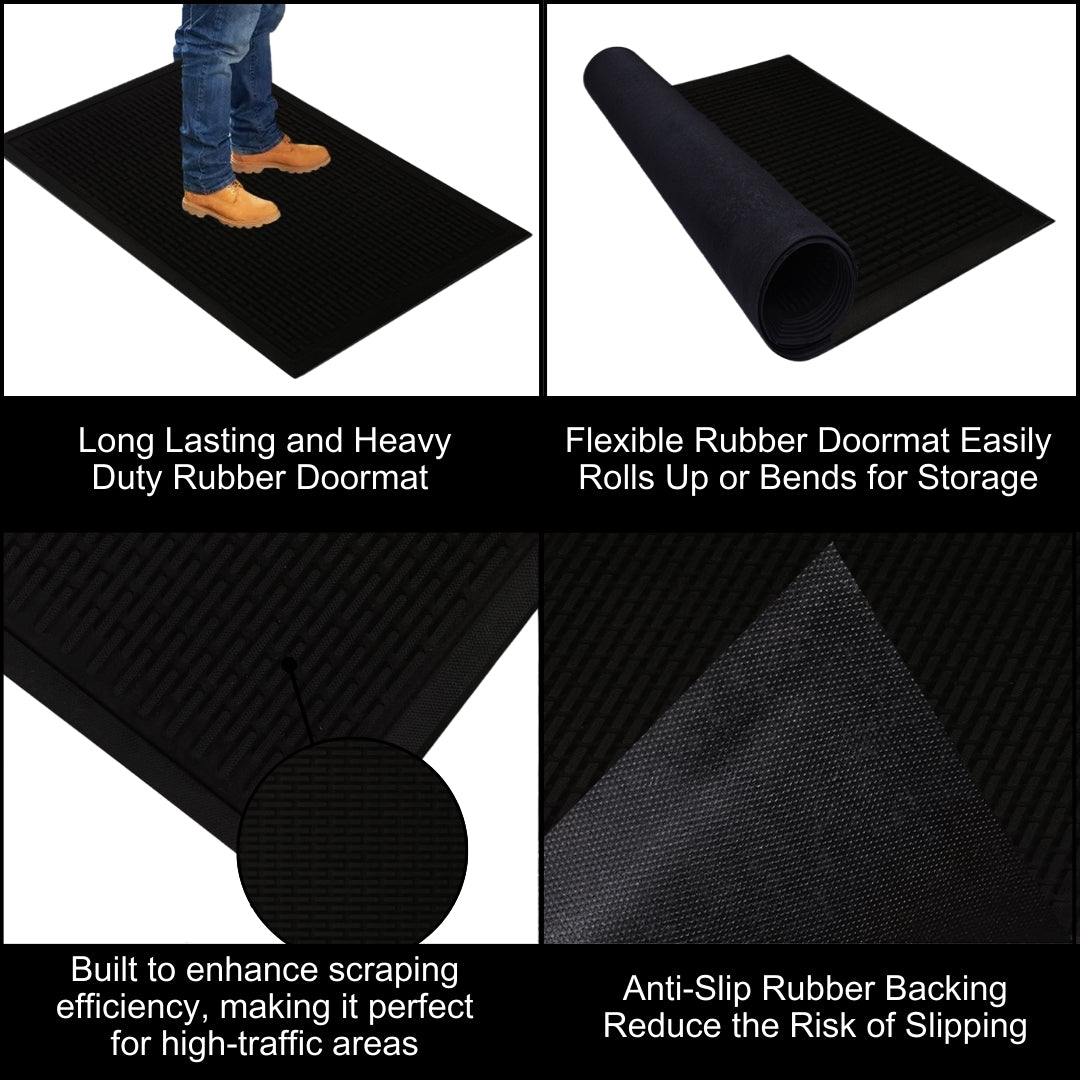 A1HC Natural Rubber Premium Capsule Scrapper Floor Mat for Commercial & Heavy Traffic Area Black