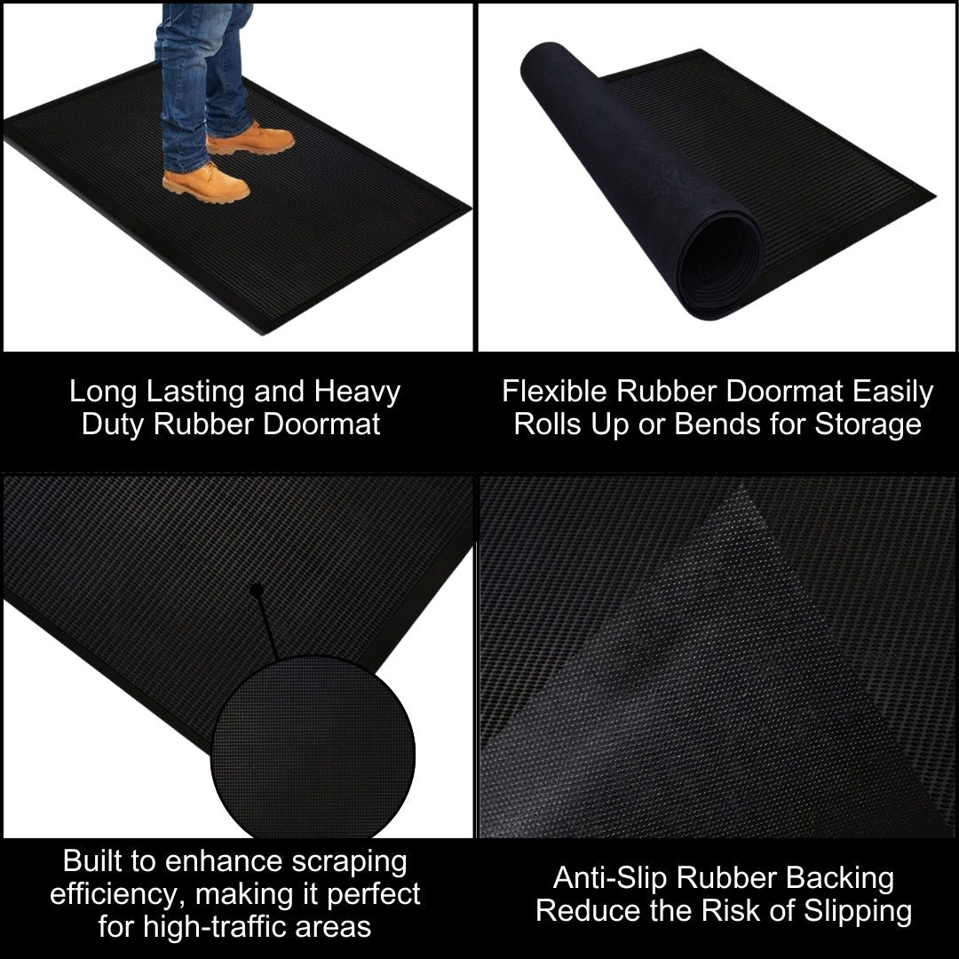 A1HC Natural Rubber Premium Stud Scrapper Fingertip Entrance Floor Mat for High Traffic Area Black