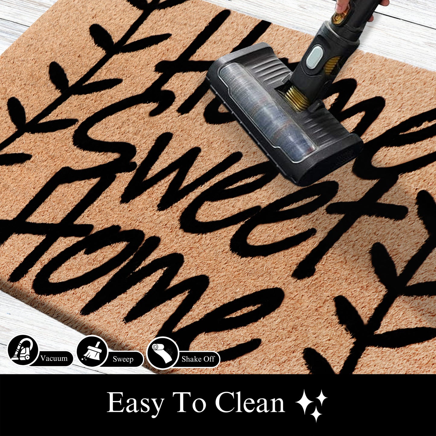 A1HC Natural Coir Flocked Door mat with Heavy Duty Non-Slip PVC Backing, Low-Profile Durable Doormat