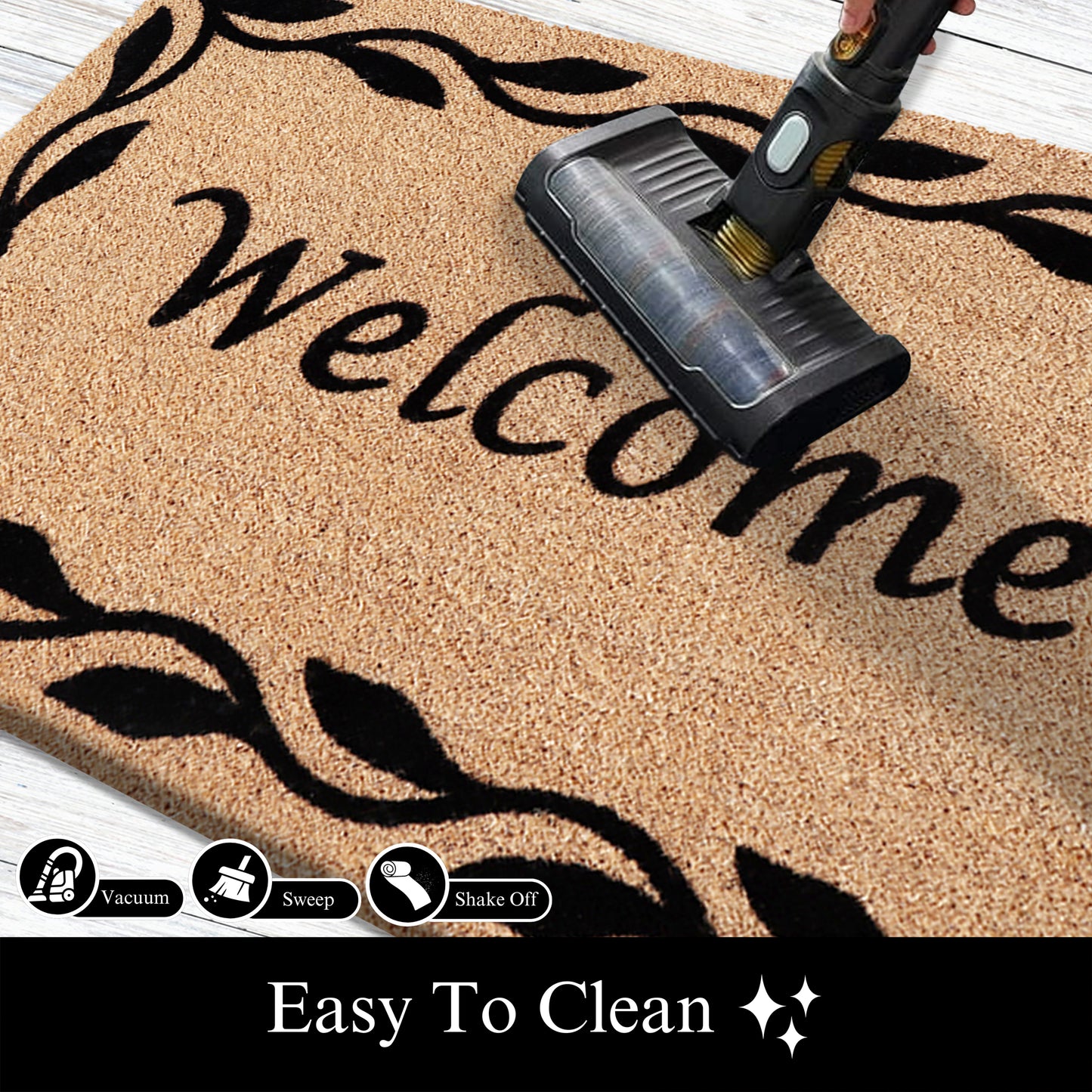 A1HC Natural Coir Flocked Door mat with Heavy Duty Non-Slip PVC Backing, Low-Profile Durable Doormat
