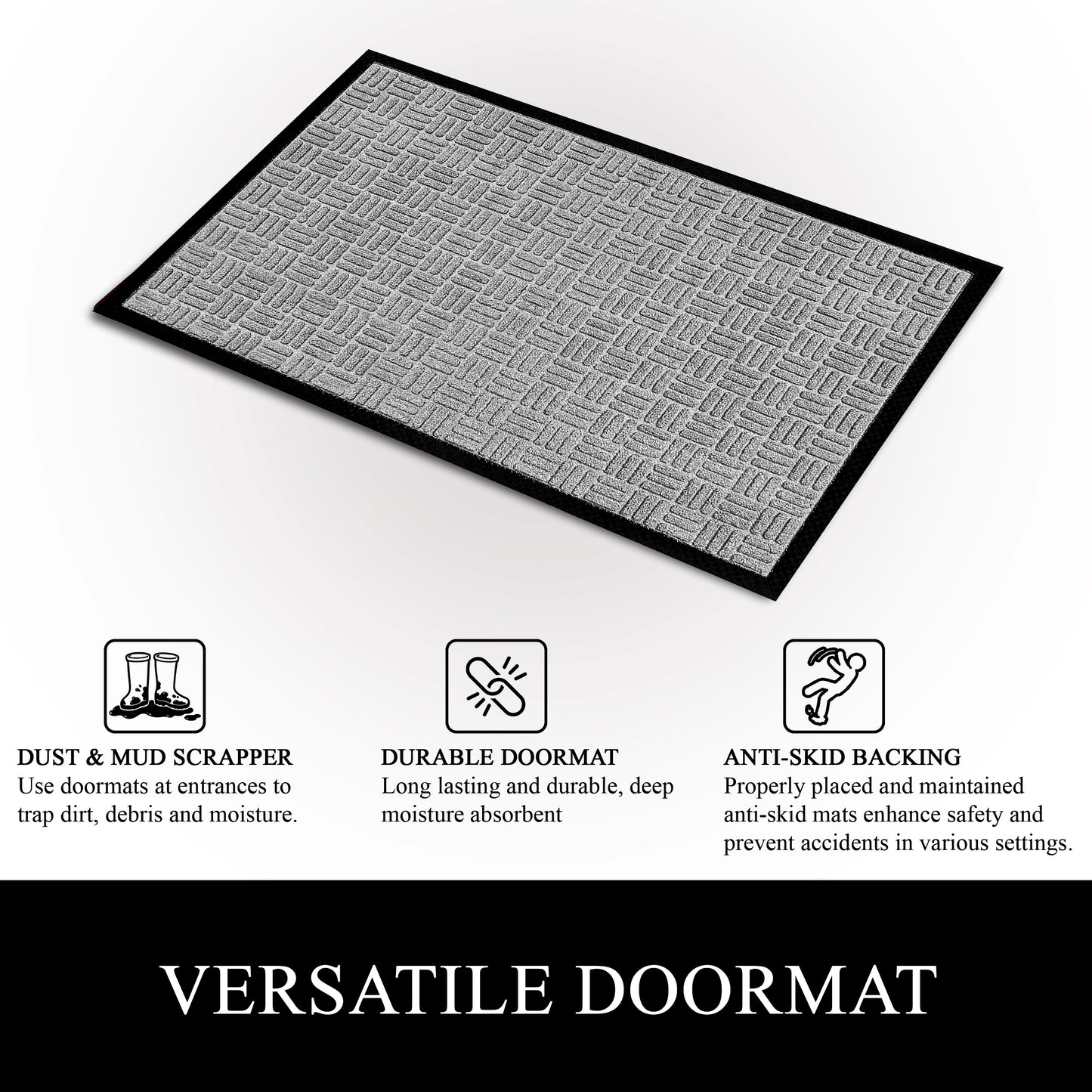 A1HC Indoor Outdoor Doormat Non-Slip Rubber Mat for Entrance, Patio, Garage and Office - Criss Cross