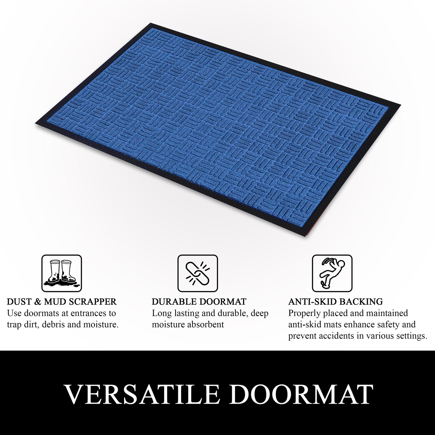 A1HC Indoor Outdoor Doormat Non-Slip Rubber Mat for Entrance, Patio, Garage and Office - Criss Cross