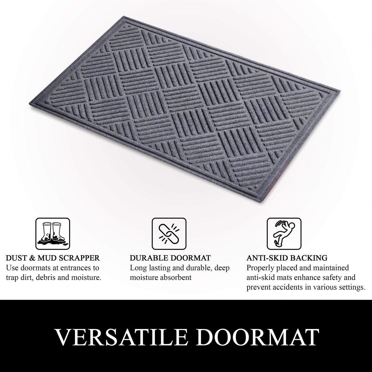 A1HC Durable Multi Purpose Polypropylene Rubber Doormat for Indoor Outdoor Front Door Mat, Checkered