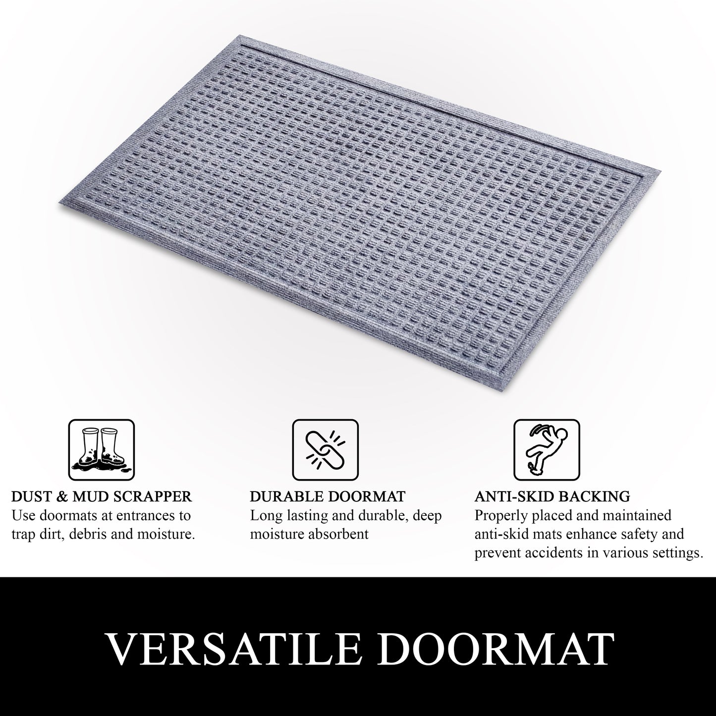 A1HC Durable Multi Purpose Polypropylene Rubber Doormat for Indoor Outdoor Front Door Mat, Waffle