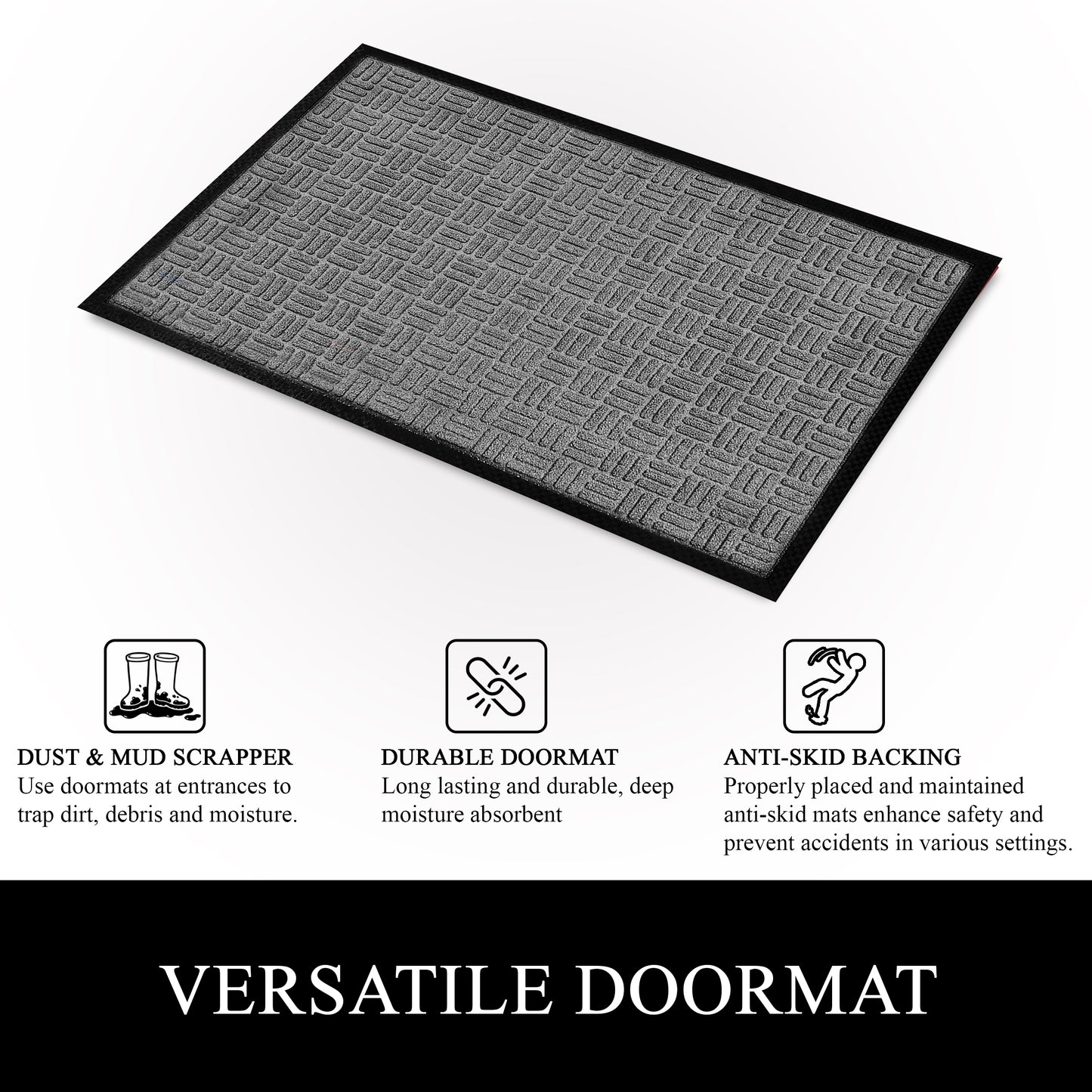 A1HC Indoor Outdoor Doormat Non-Slip Rubber Mat for Entrance, Patio, Garage and Office - Criss Cross