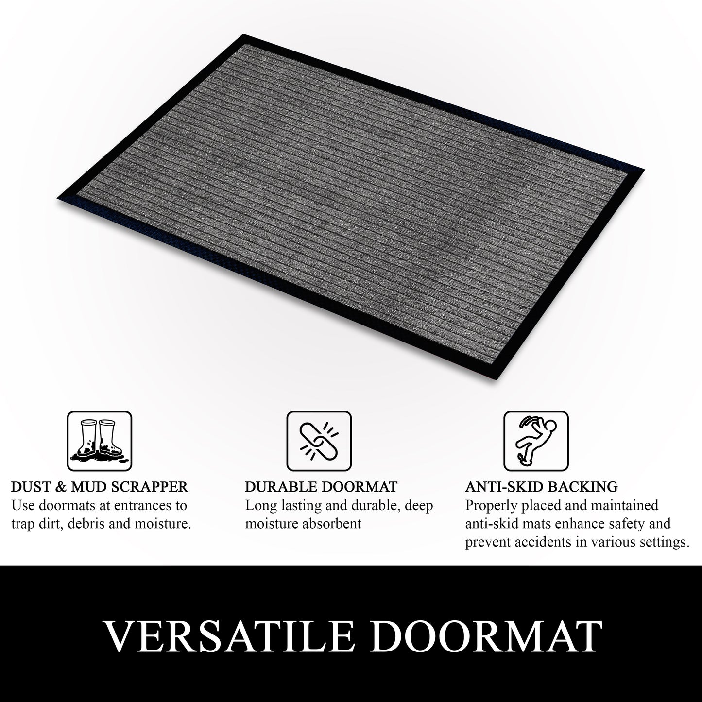 A1HC Indoor Outdoor Doormat, Non-Slip Rubber Mat for Entrance, Patio, Garage and Office - Stripe