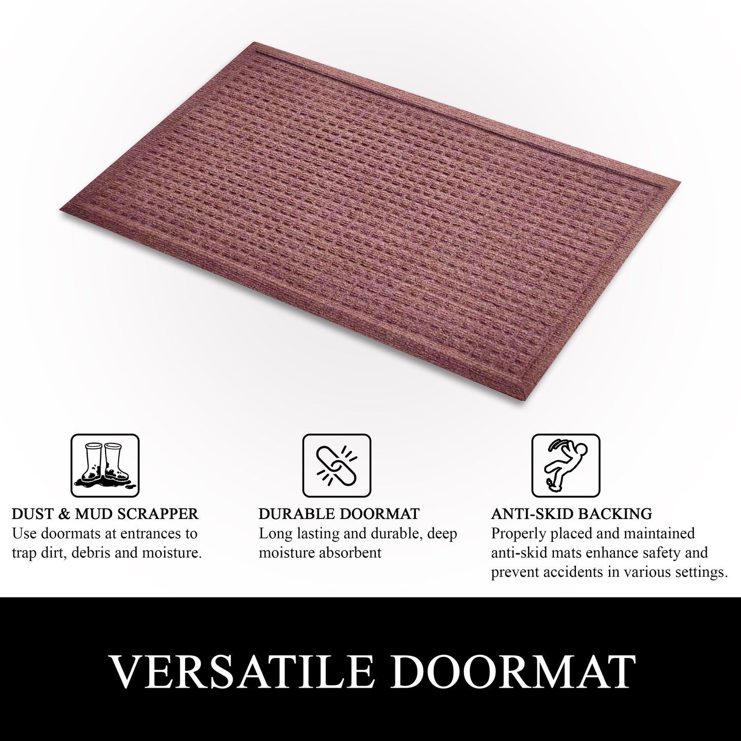 A1HC Durable Multi Purpose Polypropylene Rubber Doormat for Indoor Outdoor Front Door Mat, Waffle