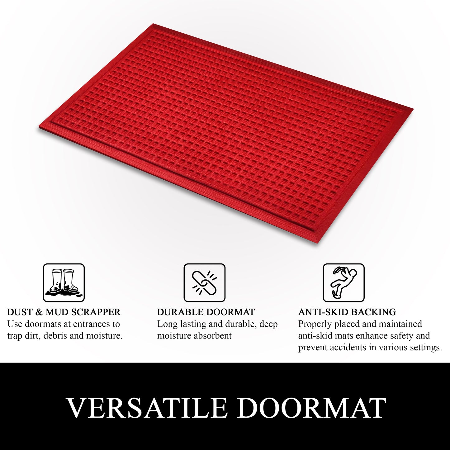 A1HC Durable Multi Purpose Polypropylene Rubber Doormat for Indoor Outdoor Front Door Mat, Waffle