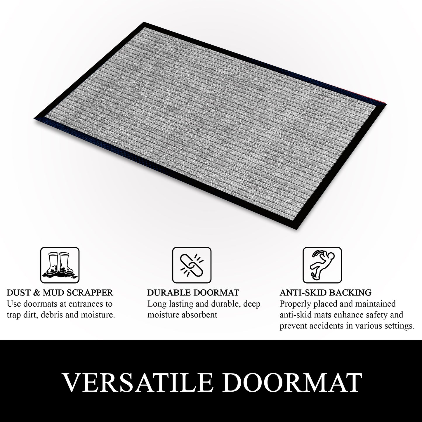 A1HC Indoor Outdoor Doormat, Non-Slip Rubber Mat for Entrance, Patio, Garage and Office - Stripe
