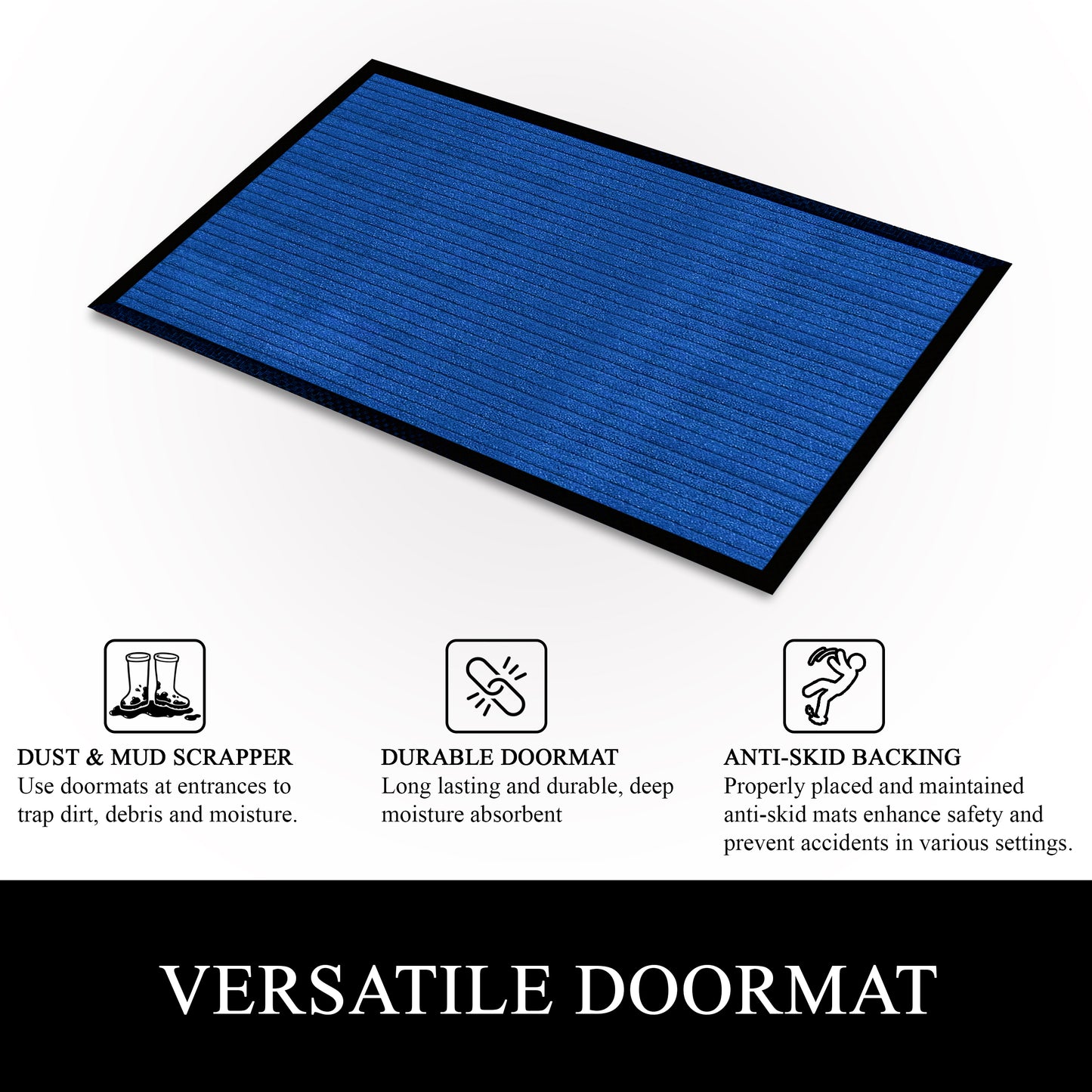 A1HC Indoor Outdoor Doormat, Non-Slip Rubber Mat for Entrance, Patio, Garage and Office - Stripe