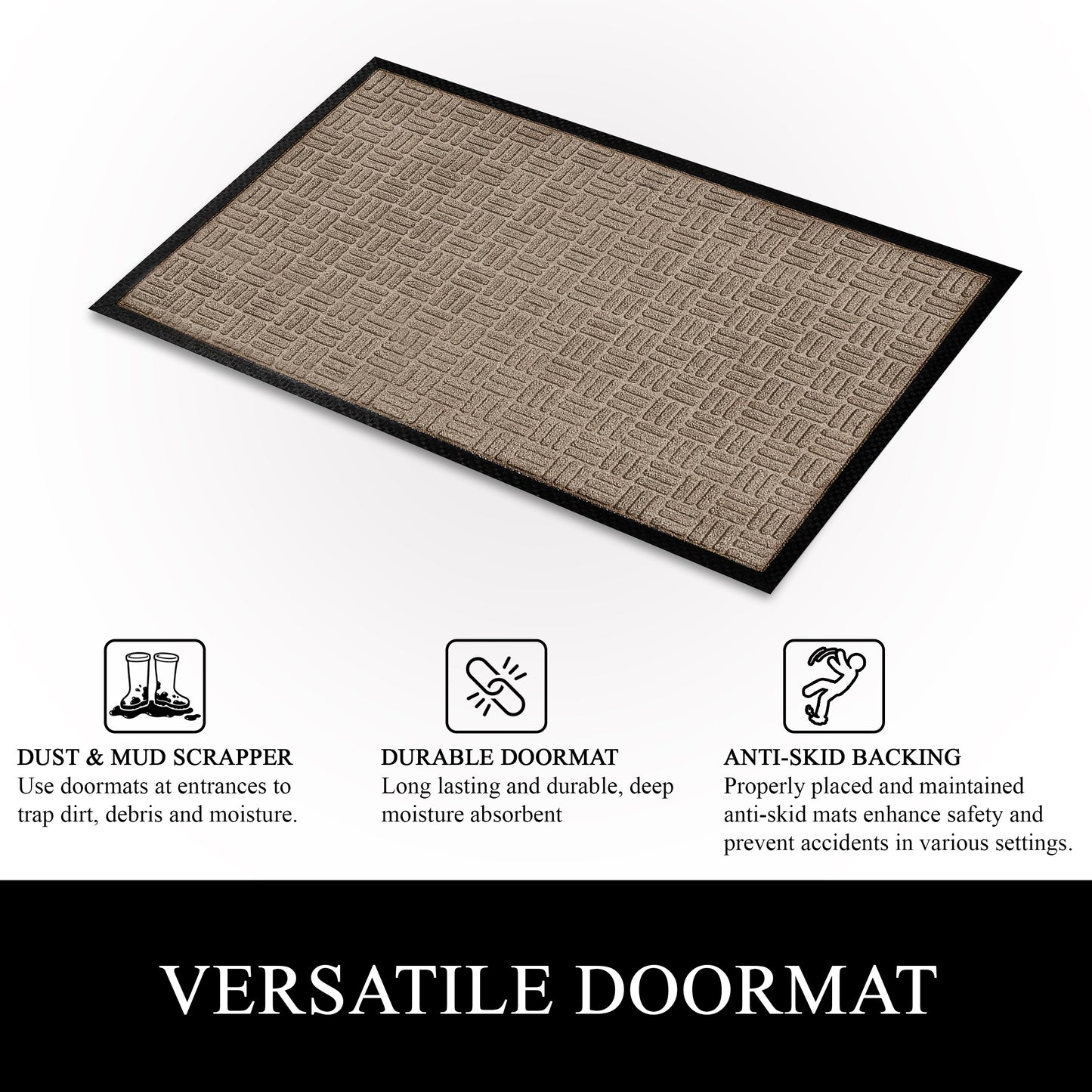 A1HC Indoor Outdoor Doormat Non-Slip Rubber Mat for Entrance, Patio, Garage and Office - Criss Cross