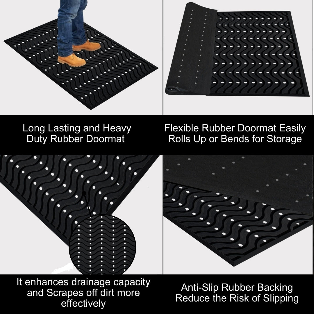 A1HC Natural Rubber Premium Wavy Scrapper Floor Mat for Heavy Traffic Commercial and Residential Use