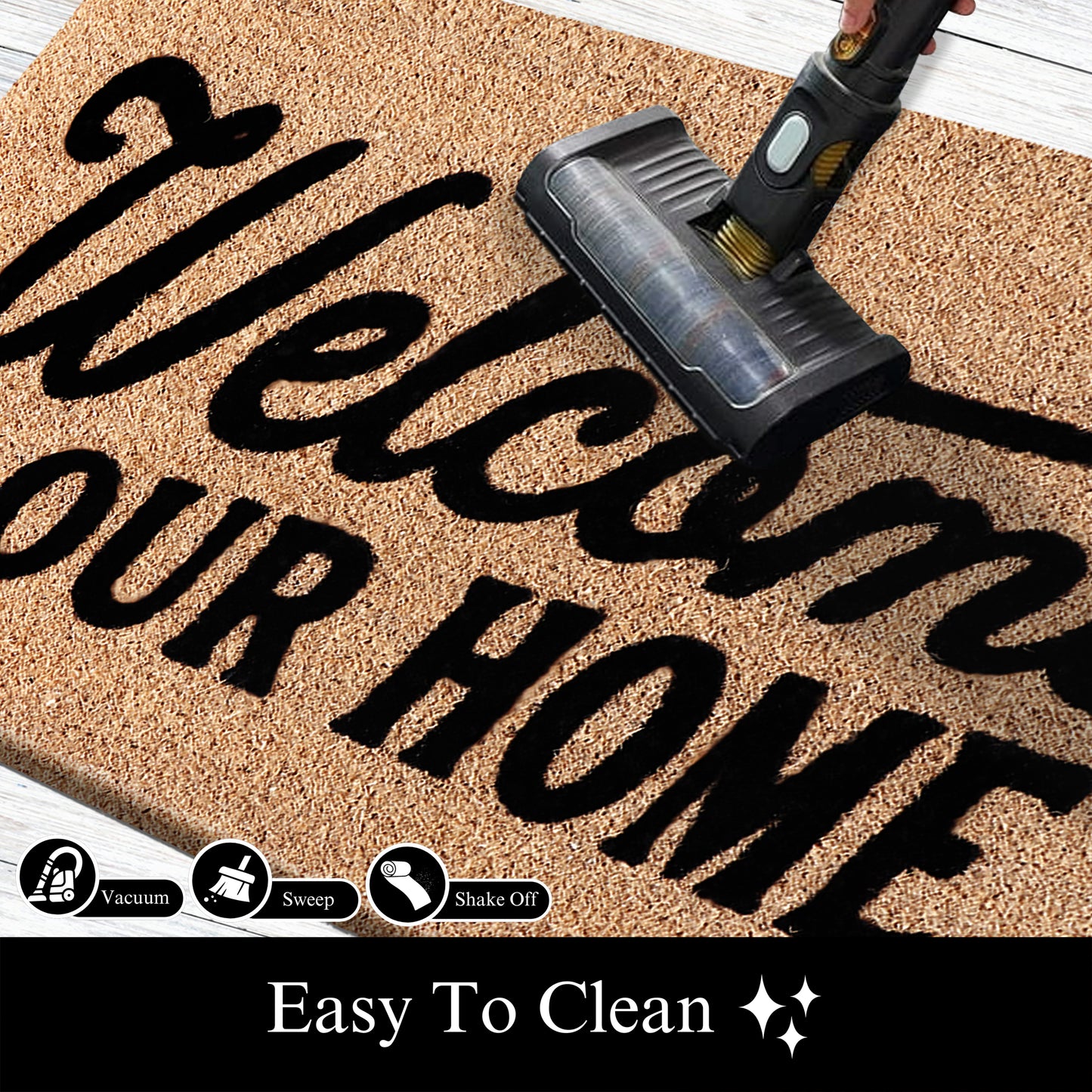 A1HC Natural Coir Flocked Door mat with Heavy Duty Non-Slip PVC Backing, Low-Profile Durable Doormat