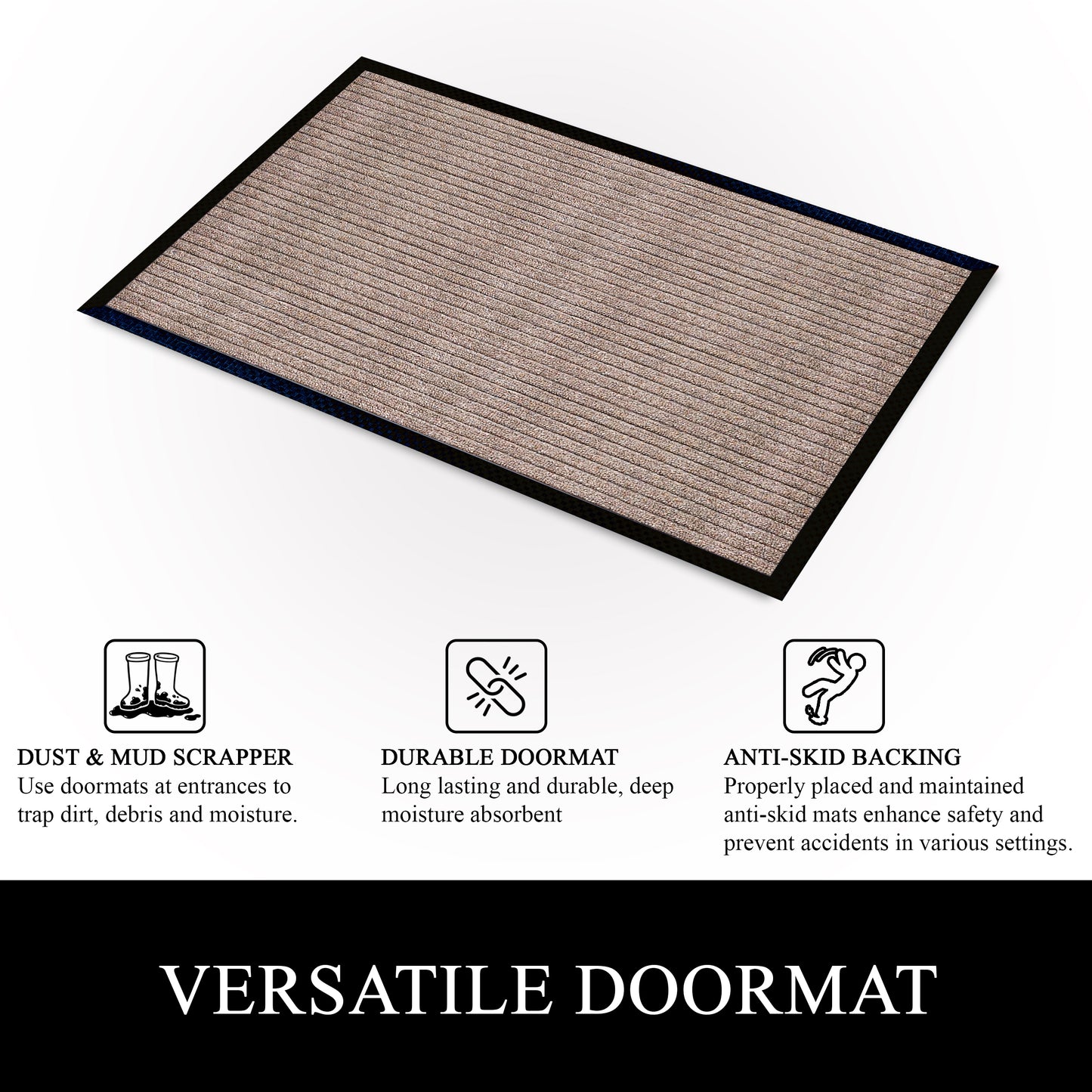 A1HC Indoor Outdoor Doormat, Non-Slip Rubber Mat for Entrance, Patio, Garage and Office - Stripe
