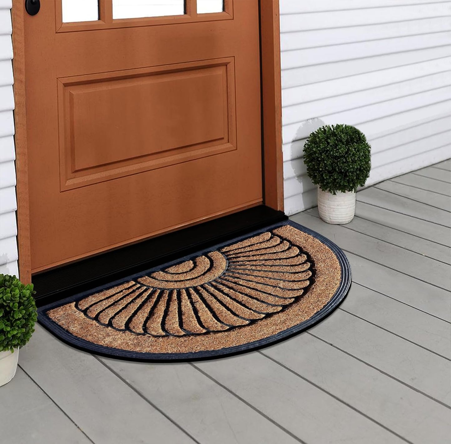 A1HC Natural Coir and Rubber Half Round Door Mat 30”x48”, Non-Slip, Thin Profile Heavy Duty Doormat