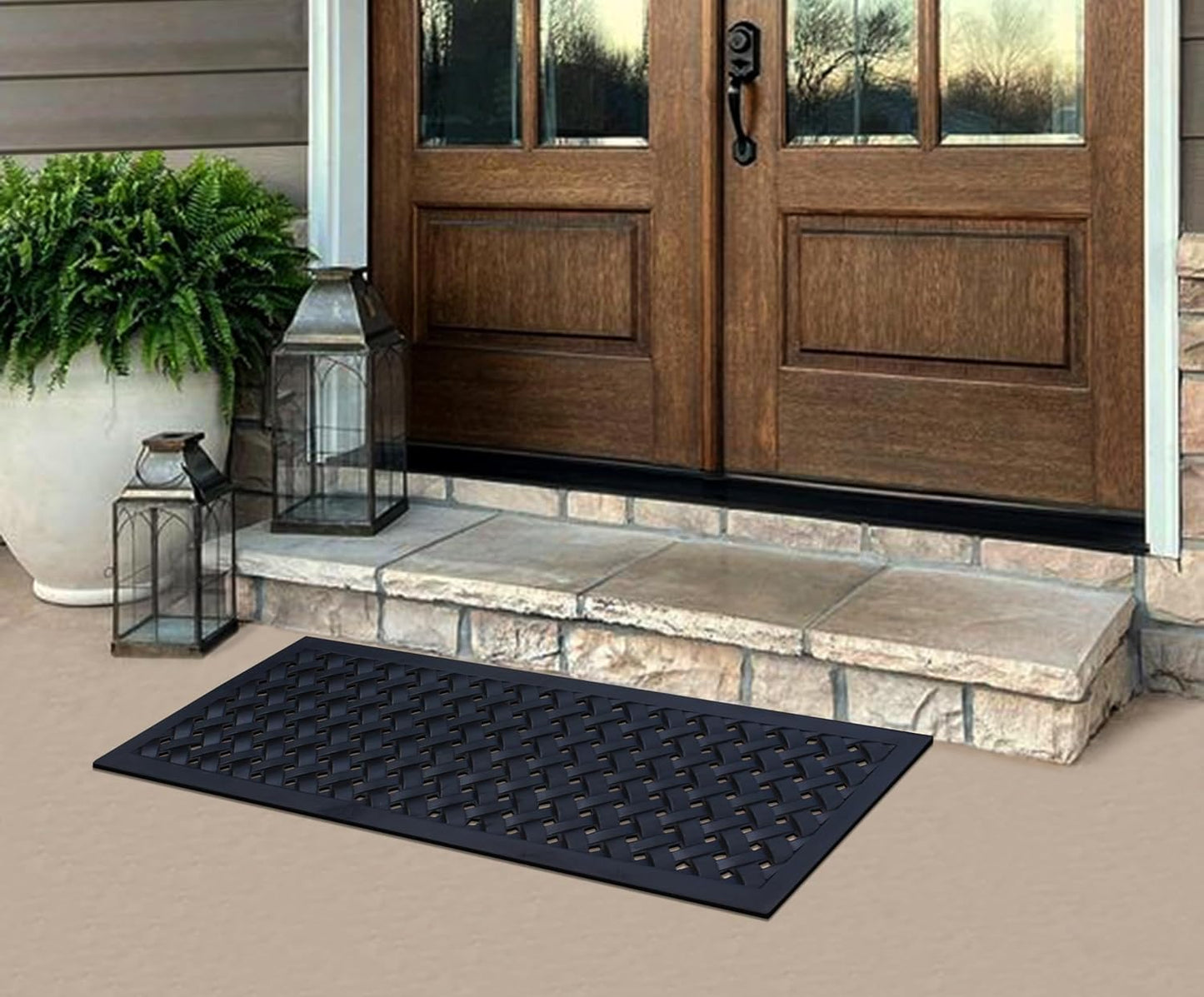 A1HC Natural Rubber Floor Mat 18" x 48", Dirt Shoe Scraper, Heavy Duty Doormat for Indoor & Outdoor