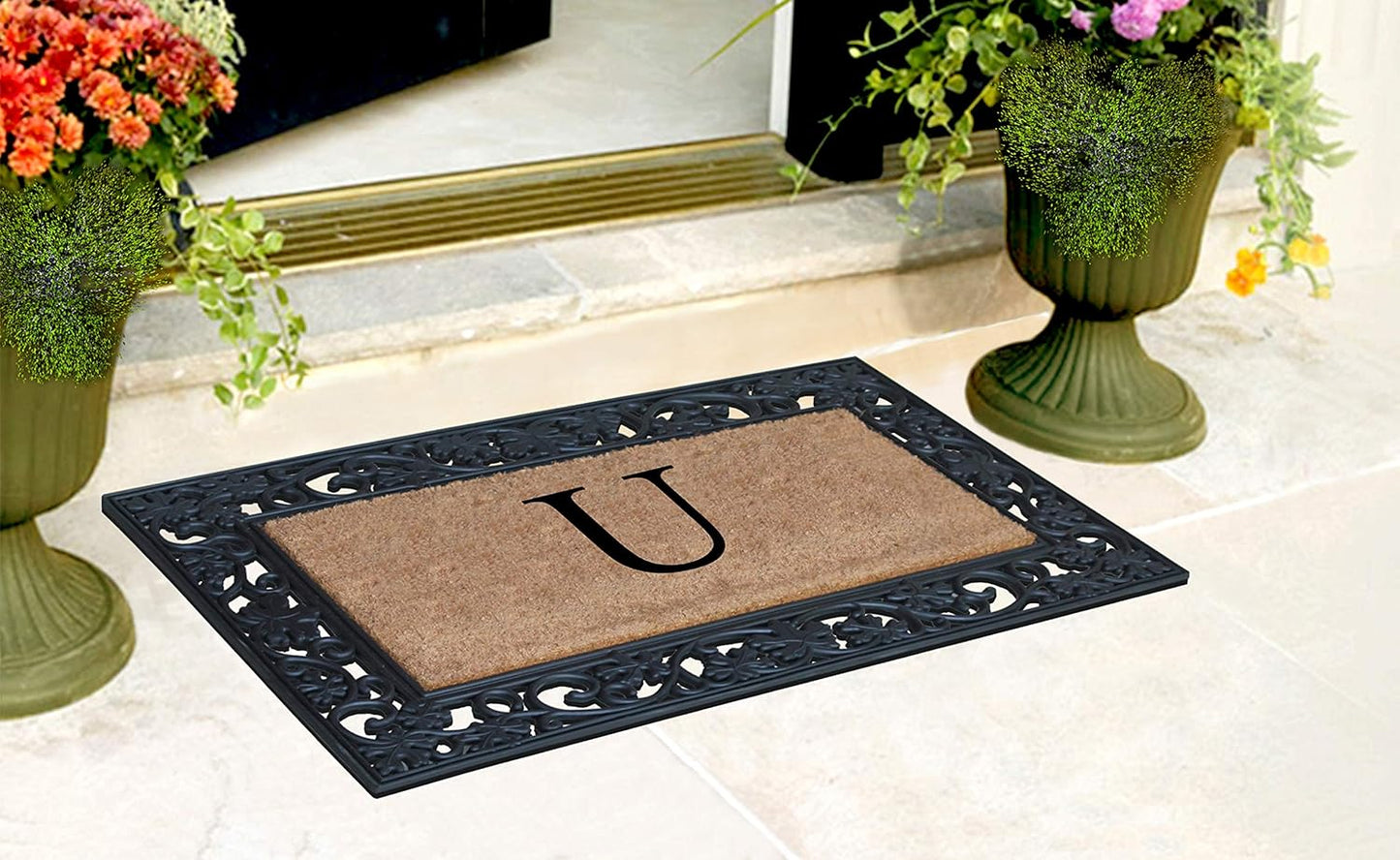 A1HC Natural Coir Monogrammed 23"X38", Anti‑Shed Treated Durable Doormat for Outdoor Entrance