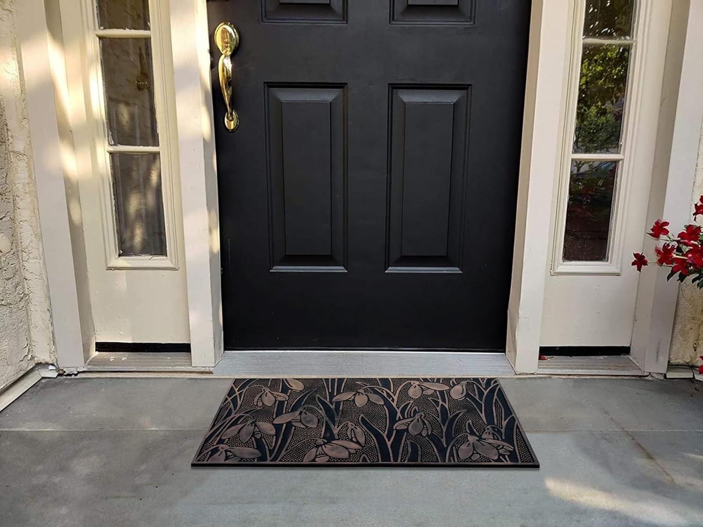 A1HC Wild Flowers Copper Welcome Door Mat 18"x30", Outdoor Rubber Entrance Mat with Non-Slip Backing