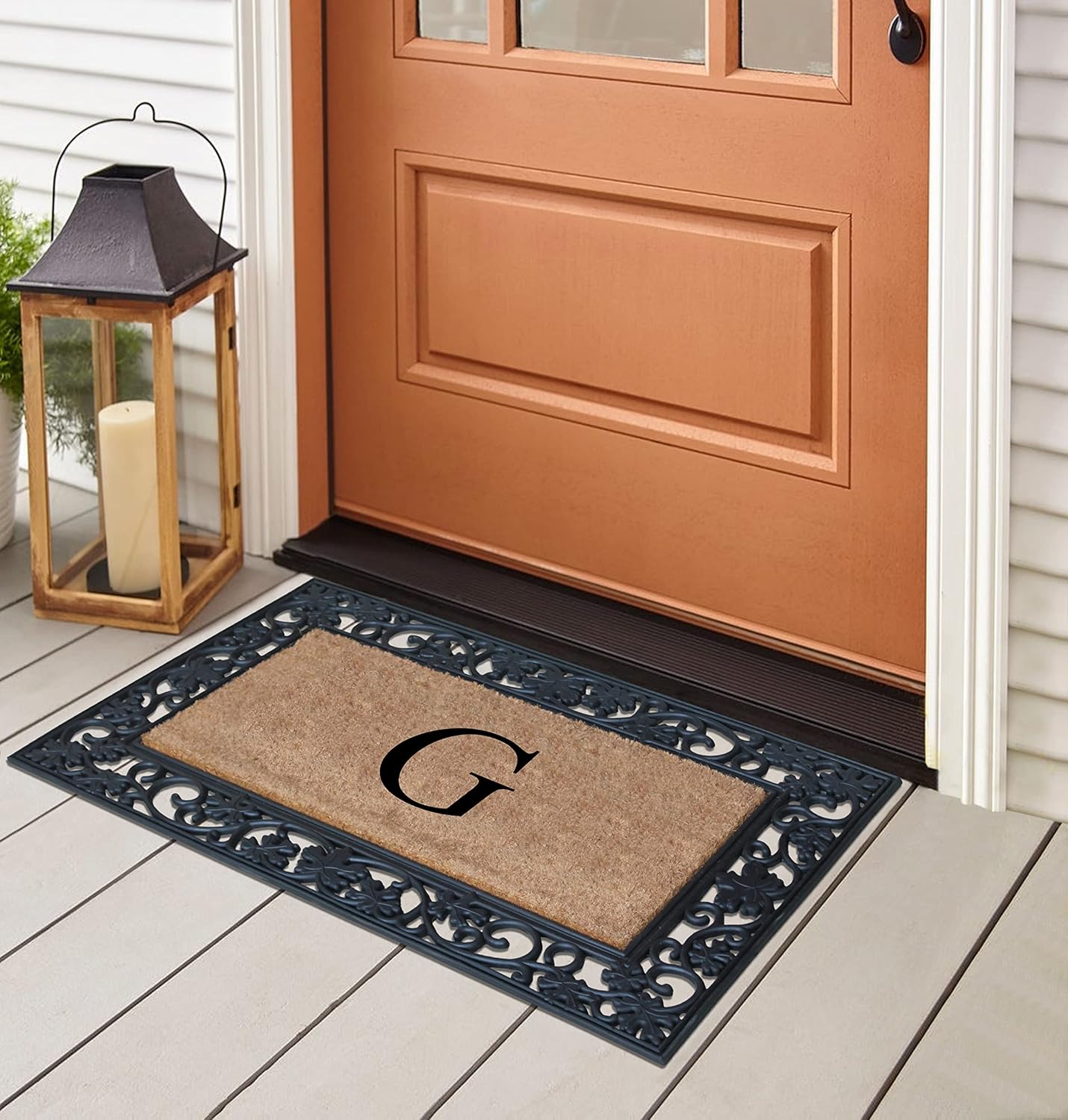 A1HC Natural Coir Monogrammed 23"X38", Anti‑Shed Treated Durable Doormat for Outdoor Entrance