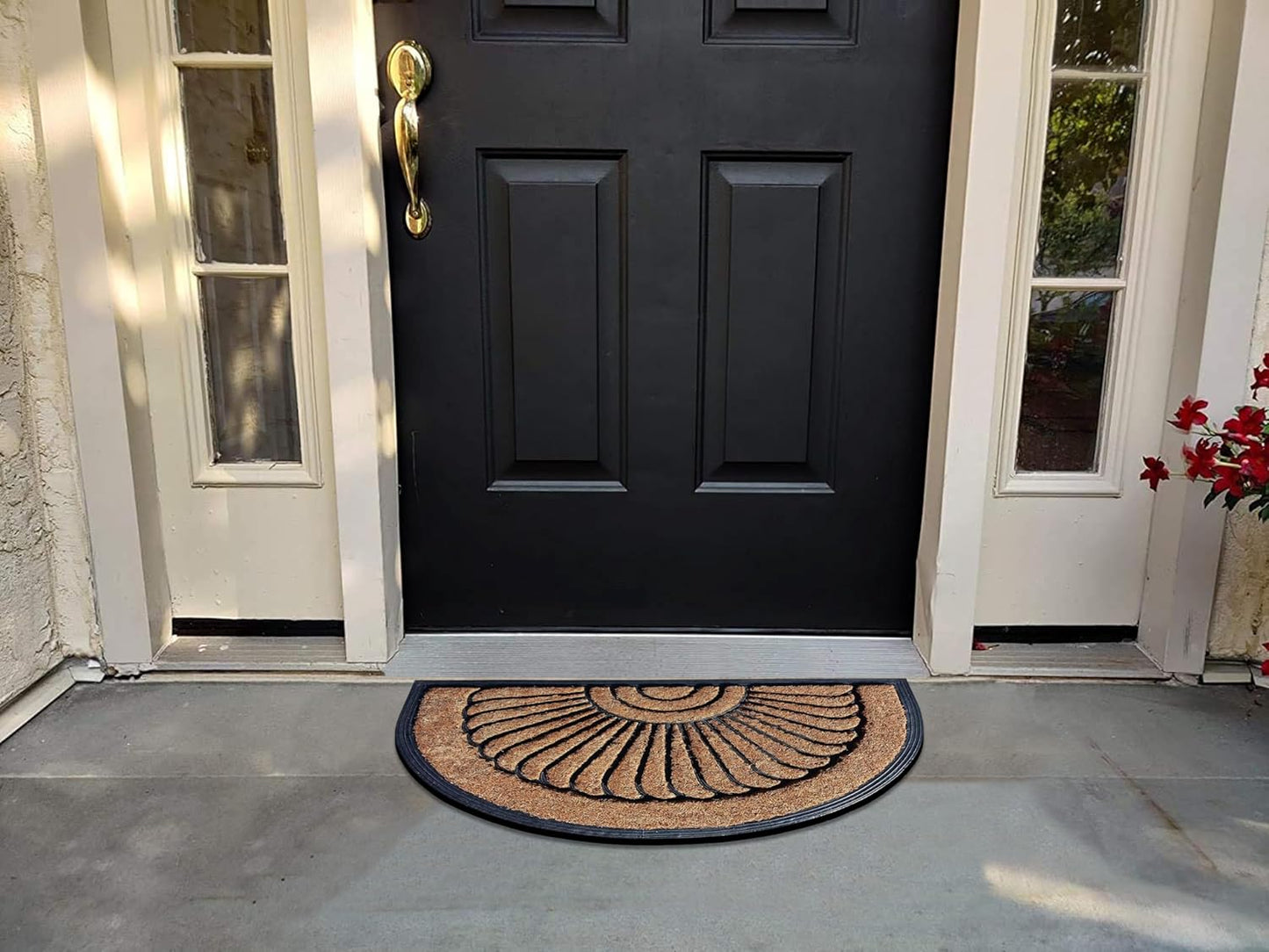 A1HC Natural Coir and Rubber Half Round Door Mat 30”x48”, Non-Slip, Thin Profile Heavy Duty Doormat