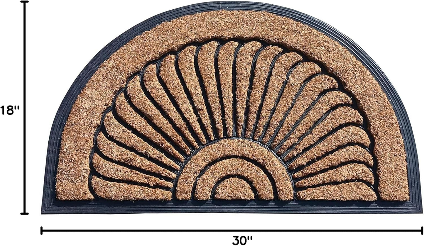 A1HC Natural Coir and Rubber Half Round Door Mat 30”x48”, Non-Slip, Thin Profile Heavy Duty Doormat