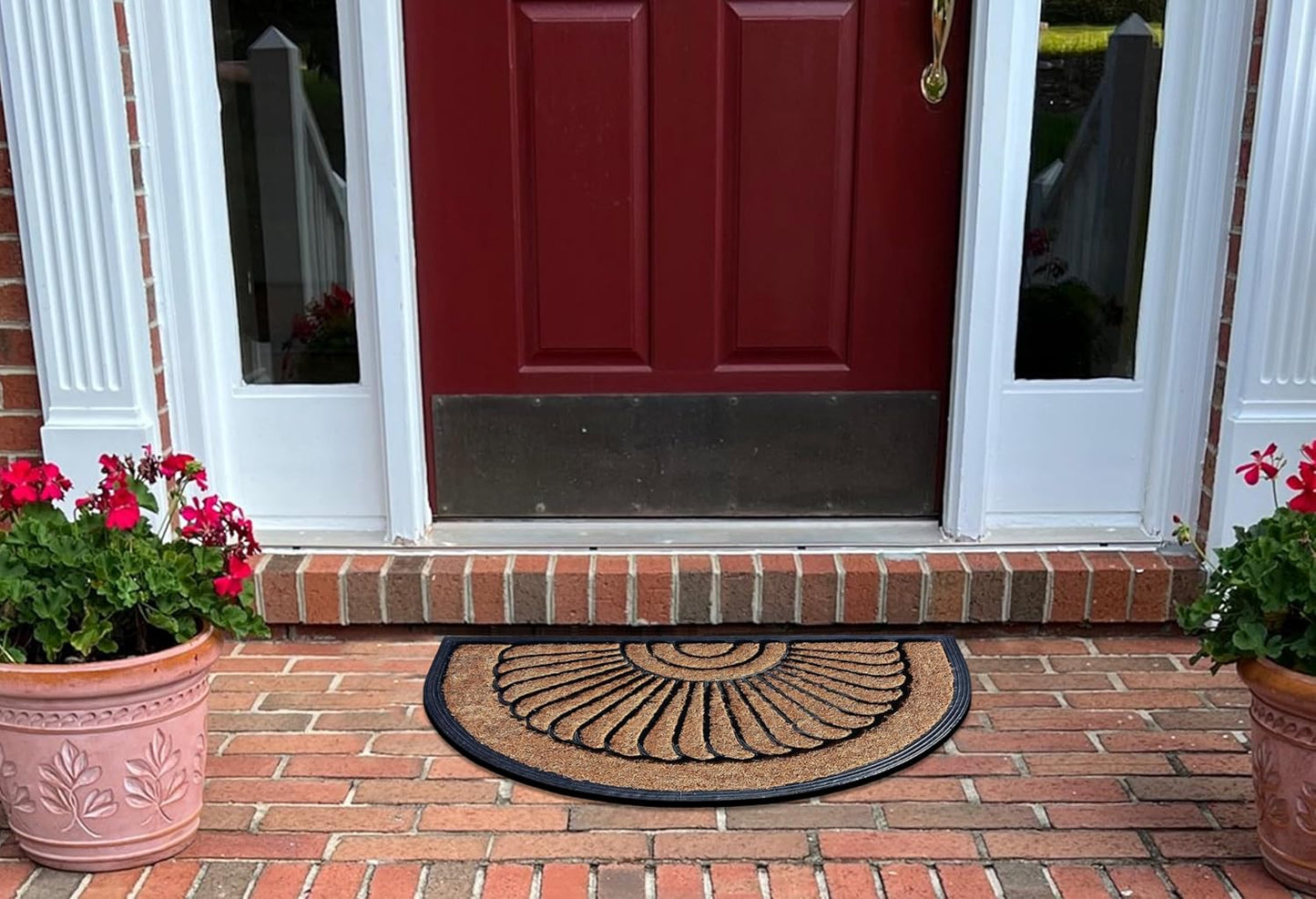 A1HC Natural Coir and Rubber Half Round Door Mat 30”x48”, Non-Slip, Thin Profile Heavy Duty Doormat