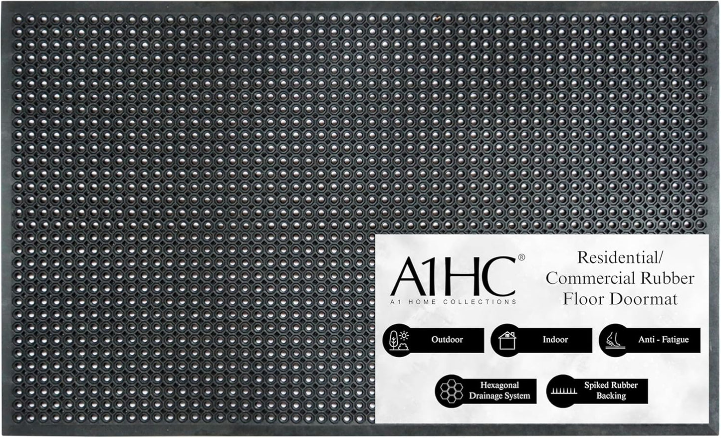 A1HC Non-Slip Rubber Floor Mat 36"x60", Anti-Fatigue Water Drainage Ideal for Commercial & Home Use