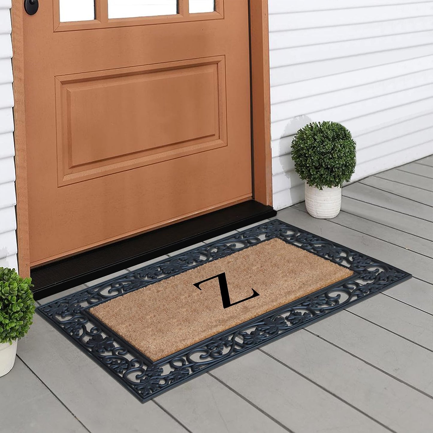 A1HC Natural Coir Monogrammed 23"X38", Anti‑Shed Treated Durable Doormat for Outdoor Entrance