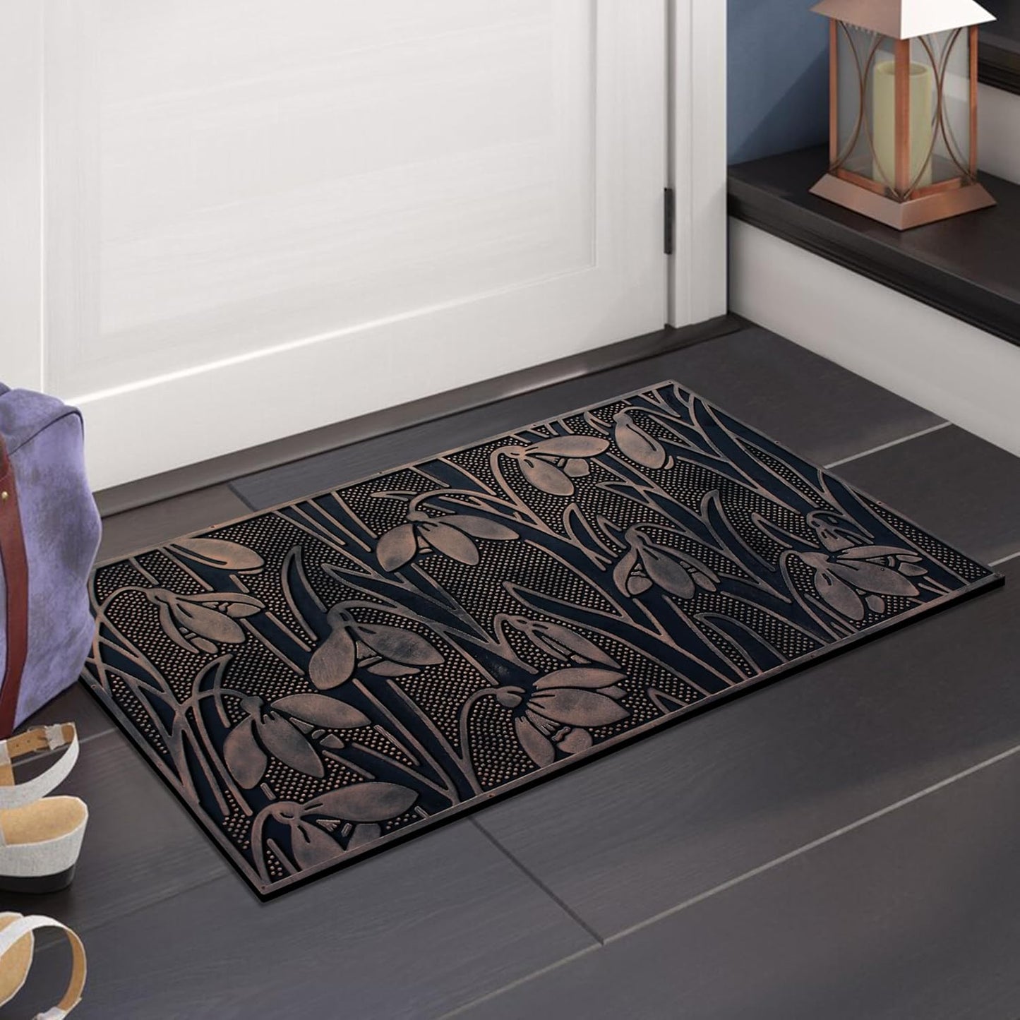 A1HC Wild Flowers Copper Welcome Door Mat 18"x30", Outdoor Rubber Entrance Mat with Non-Slip Backing