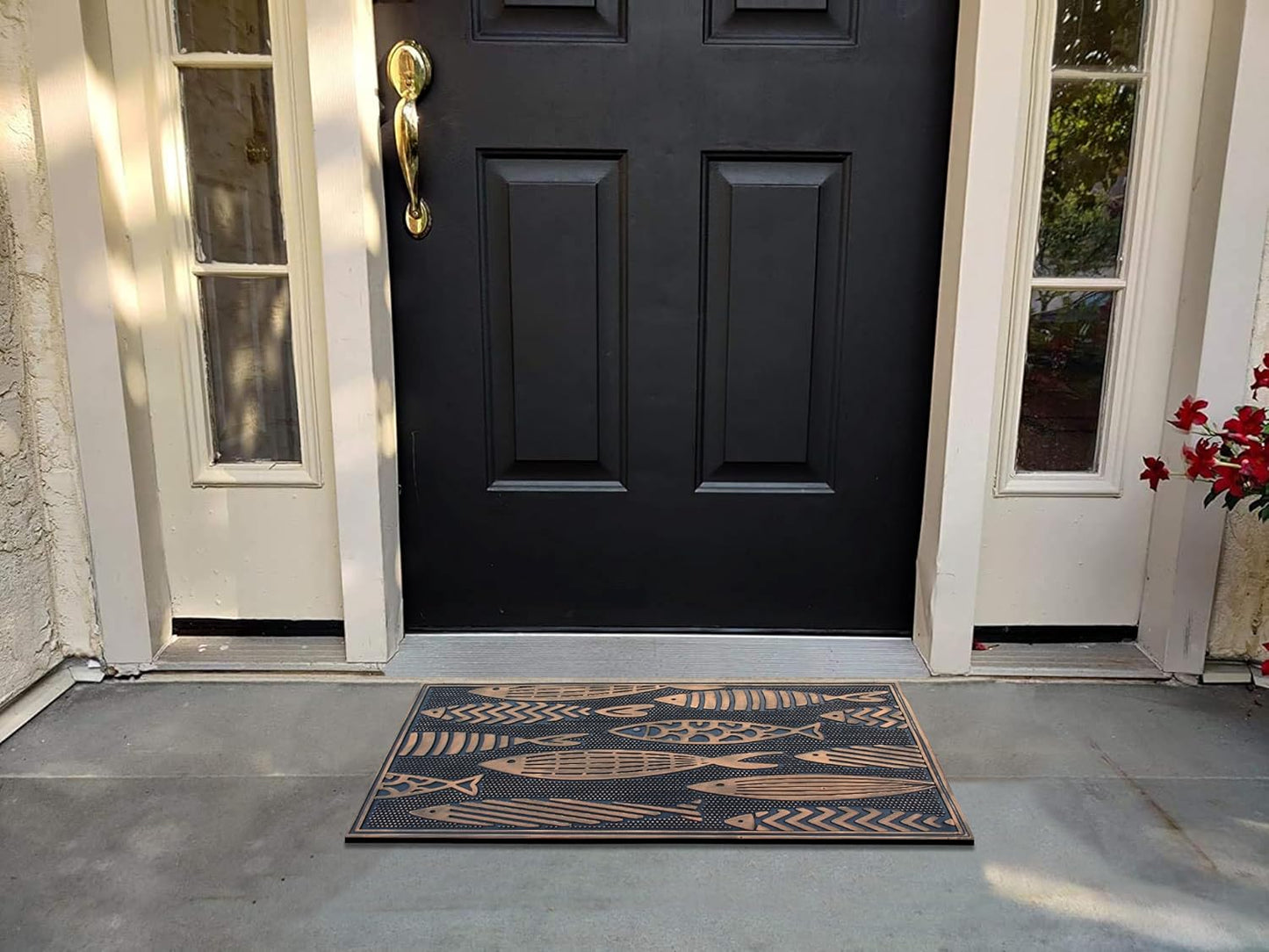 A1HC Nautical Fish Bronze Welcome Door Mat 18"x30" Outdoor Rubber Entrance Mat with Non-Slip Backing