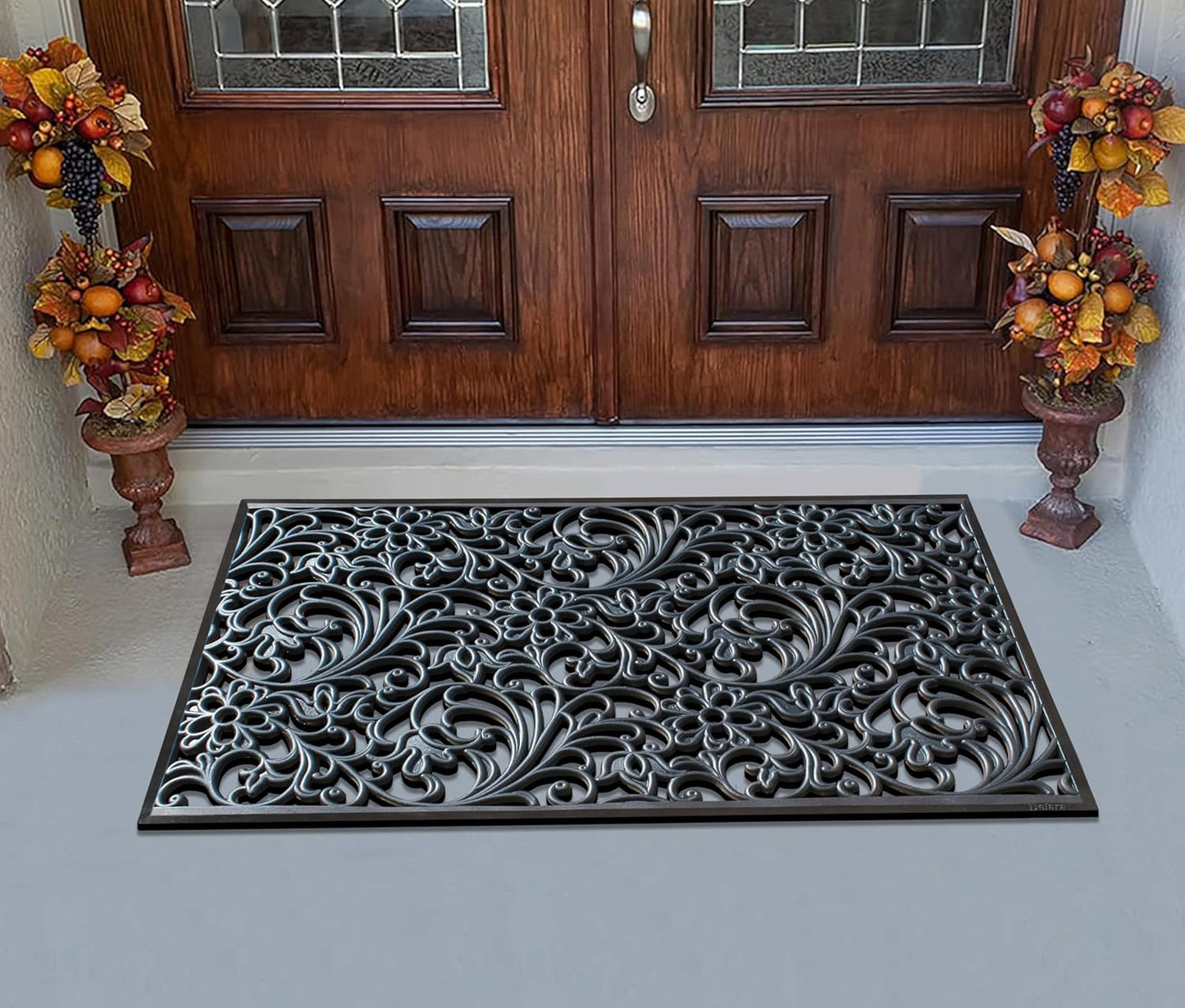 A1HC 100% Rubber Outdoor Doormat, Floral Paisley, 30"x48", All-Weather, Slip-Resistant, Mats for Entryways